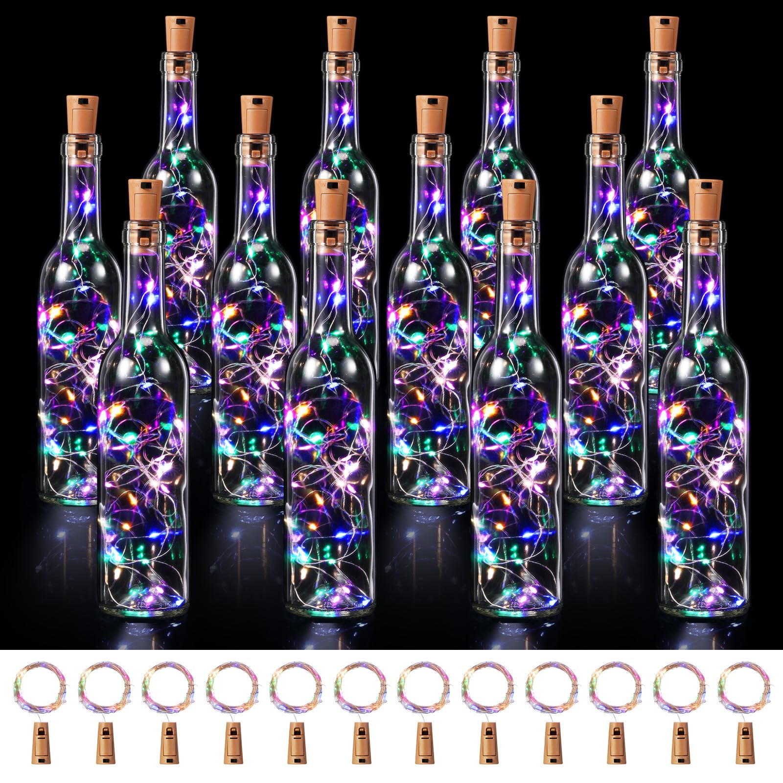 24 Pcs Wine Bottle Lights With Cork, 12 Pcs Empty Wine Bottles And 12 Pack 9.84 Ft 30 Led Waterproof Battery Operated Cork Light