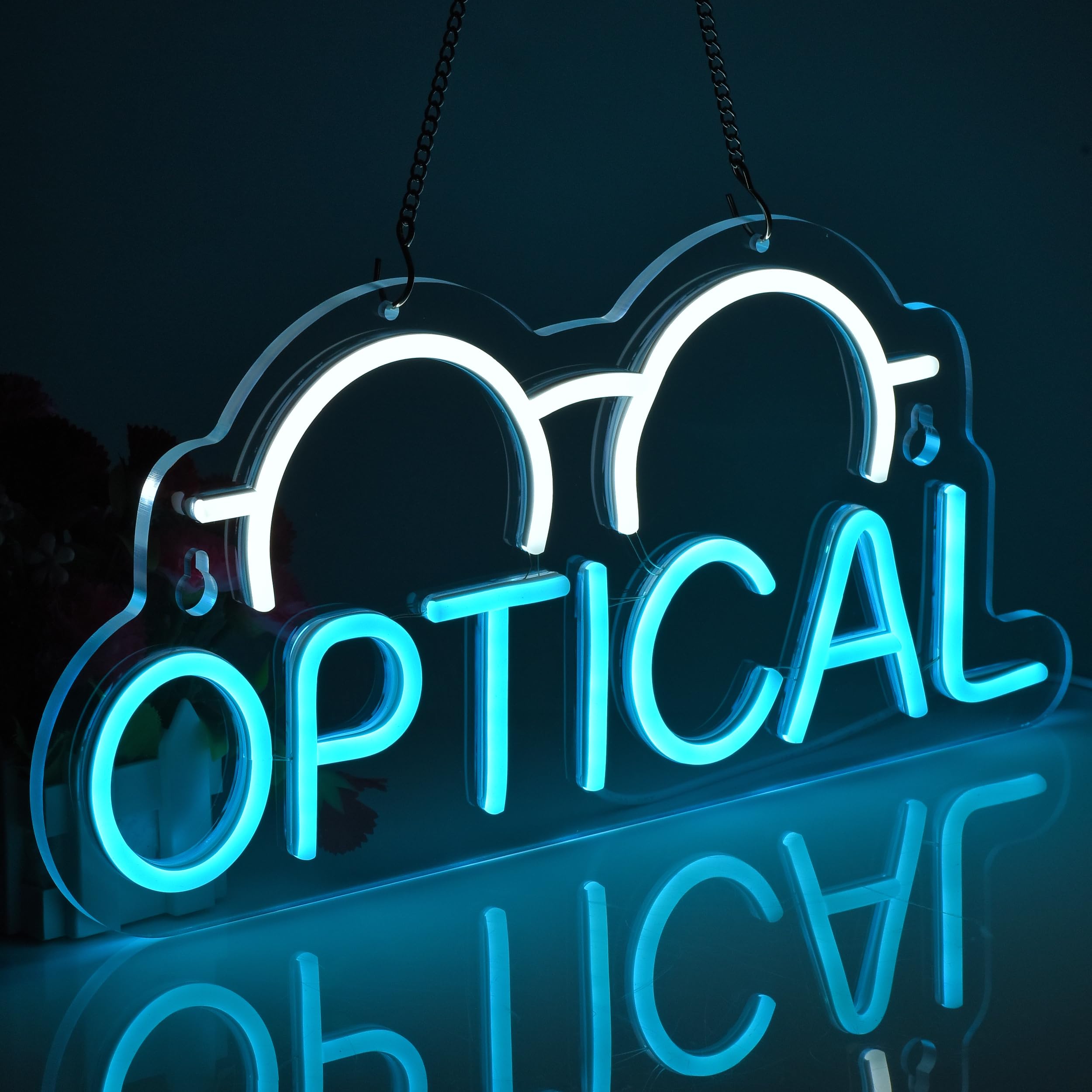 Jomobuty Optical Neon Sign For Wall Decor Led Light Up Sign Eyeglass Store OpticianS Store Eye Exams Optometry Business Signage Grand Opening Gift 16.5 X 7.5
