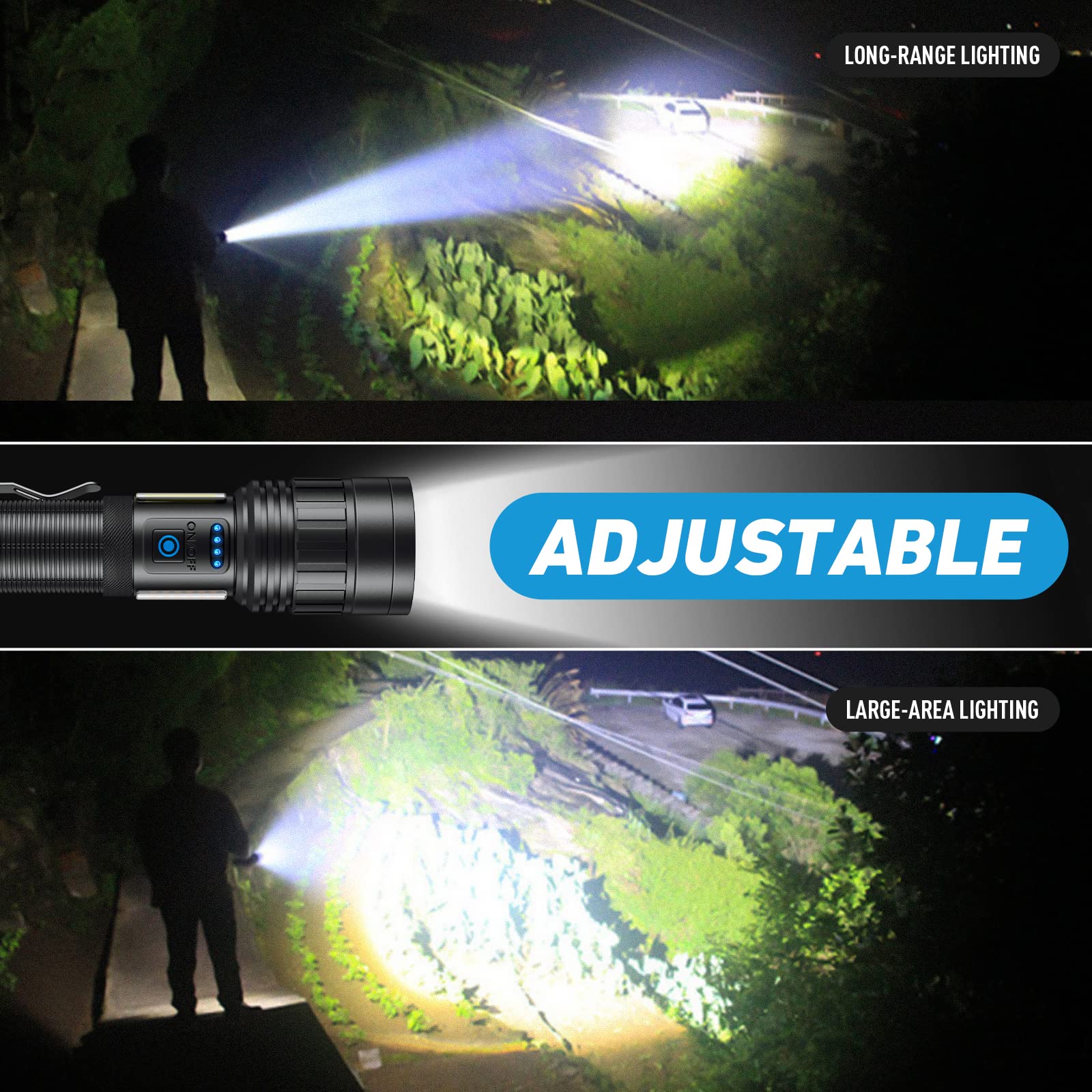 Bercol Rechargeable Flashlights High Lumen, 990,000 Lumens Super Bright Magnetic Flash Light, 7 Modes With Cob Work Light, Power