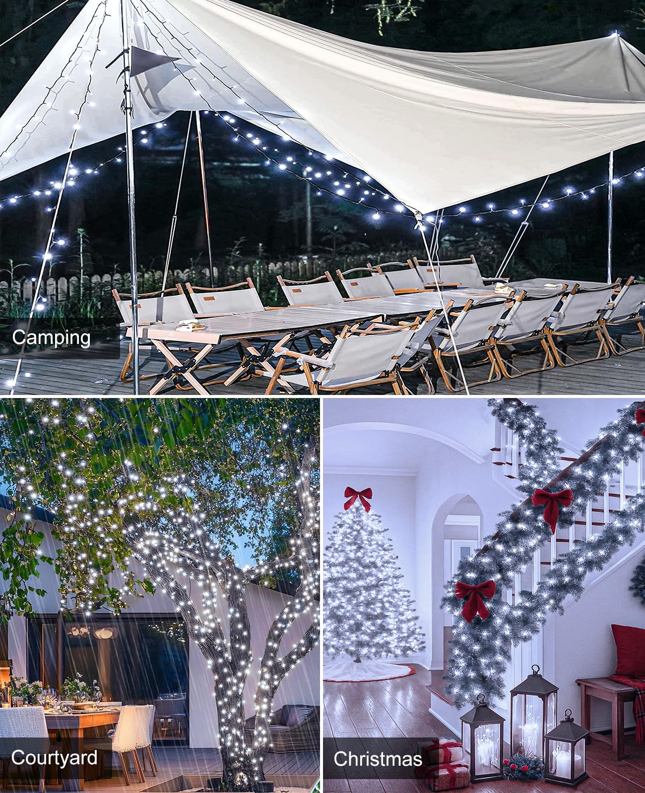 157Ft 480 Led Christmas Lights Outdoor  Plug In Christmas Tree Lights Waterproof  8 Modes Green Wire Twinkle String Light For Indoor Garden Tree Xmas Party Decorations  White