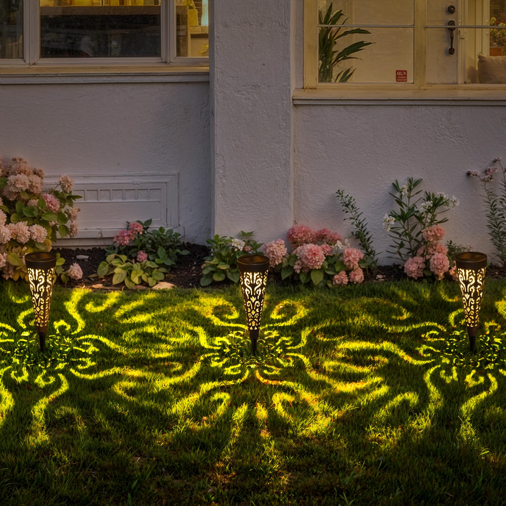 Go2garden Solar Lights - 6Pcs Decorative Conical Garden Stakes for Patio, Yard, Lawn, Black