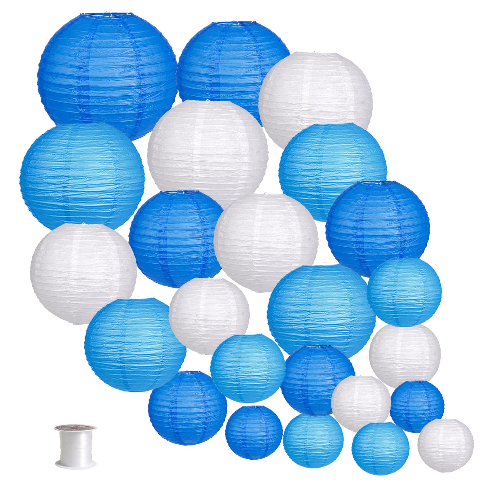 Zilue 24Pcs Hanging Round Paper Lanterns For Wedding Birthday Party Baby Showers Decoration Blue/White