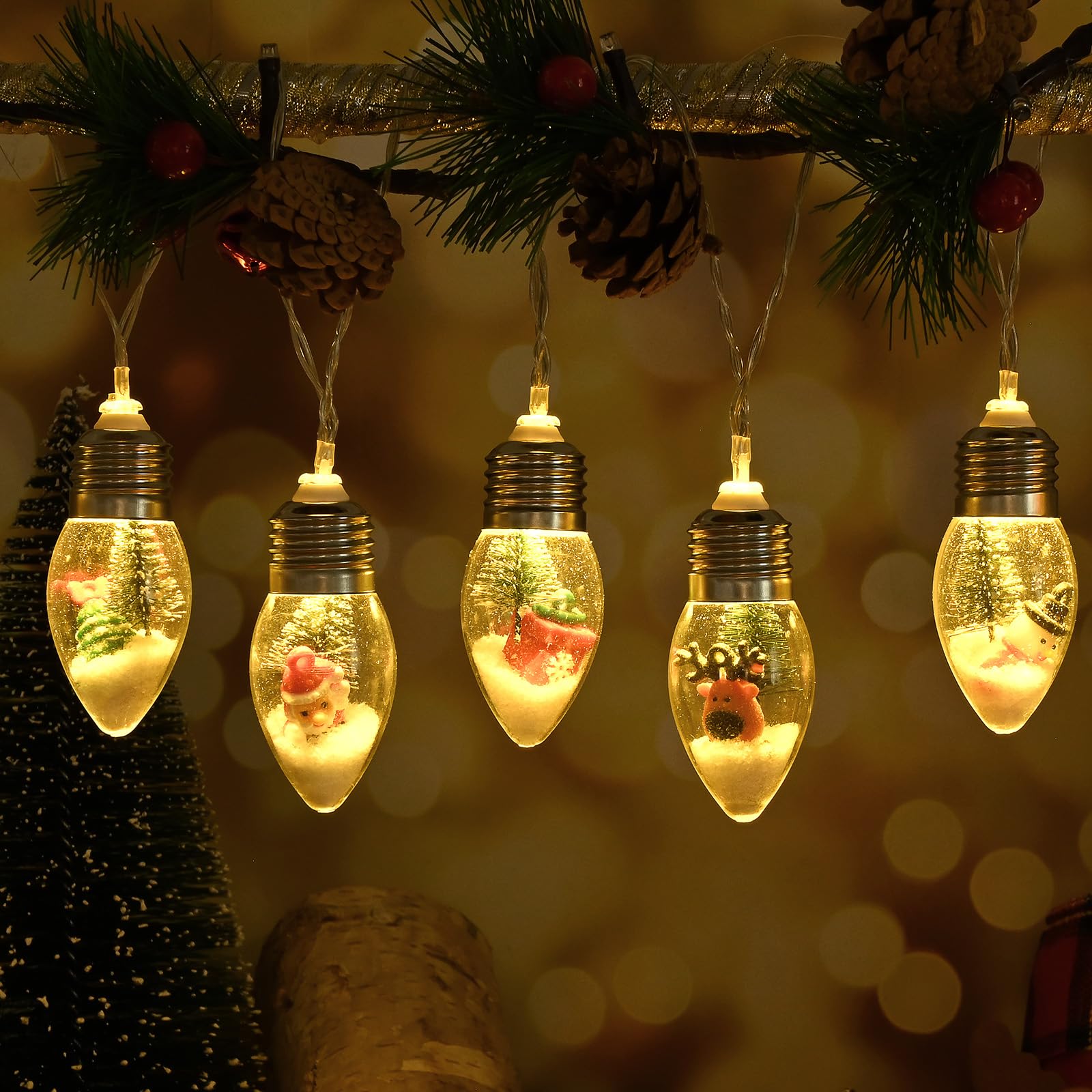 WENMER Christmas Snow Globe String Lights, 40 LED, 26.4FT, Warm White with Ornaments, Model ISL002-2-4
