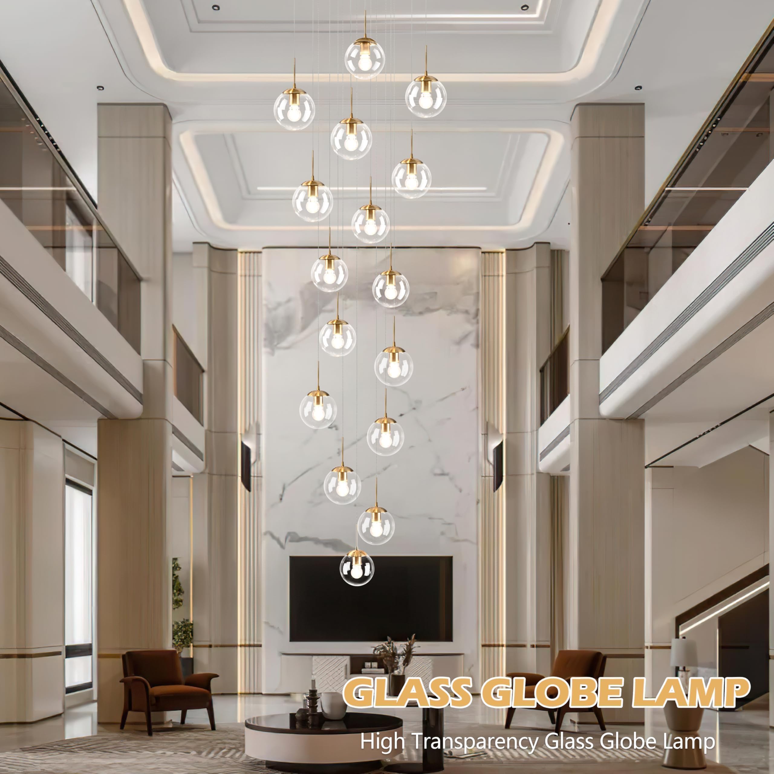 Koko&Yukina 16-Light Gold Mid Century Modern Chandelier For Living Room Staircase Chandelier For Entryway Clear Globe Glass Chan