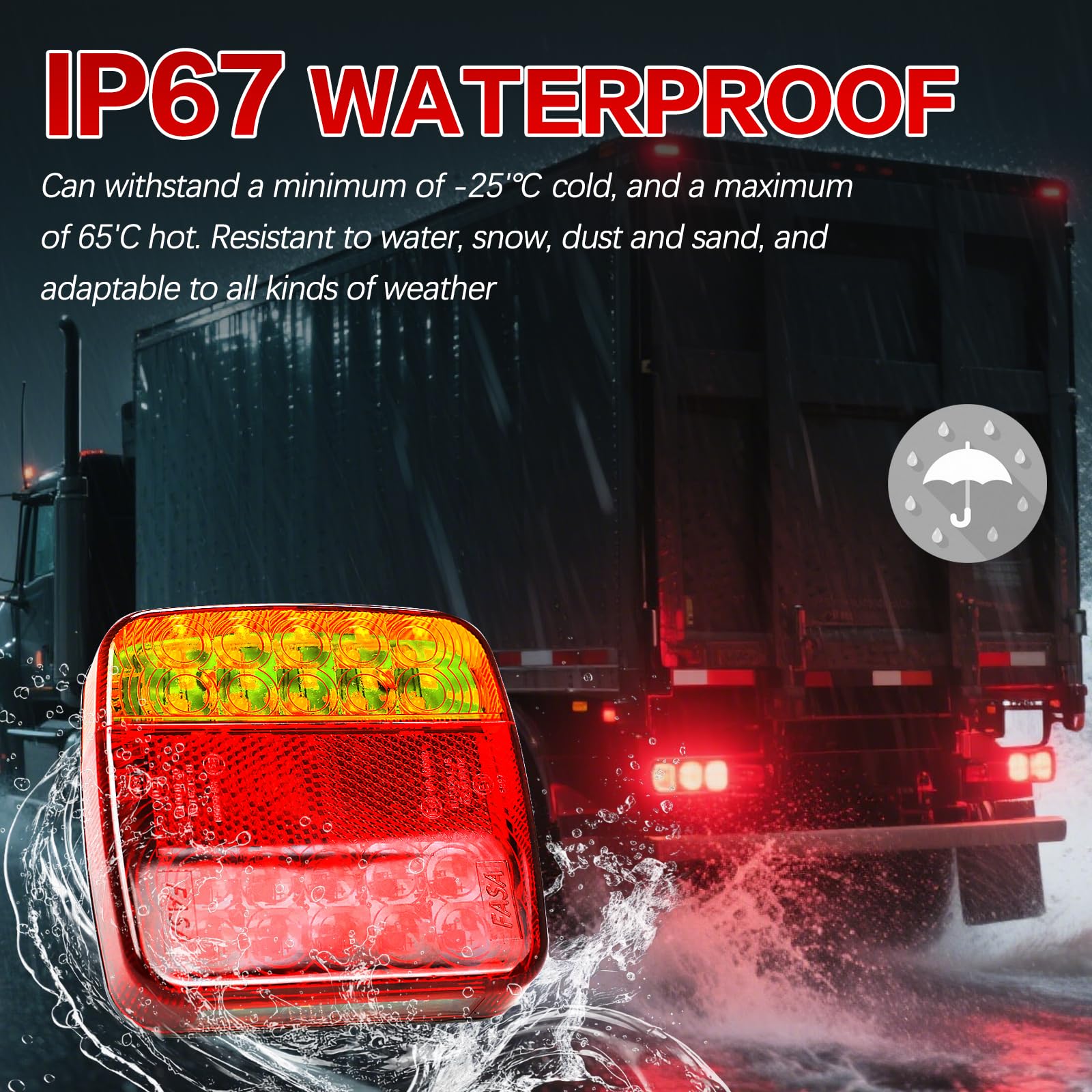 Generic Magnetic Wireless Trailer Tail Lights Kit, IP67 Waterproof, 4.21x4.21in, Red/Amber, Model Leyi07541