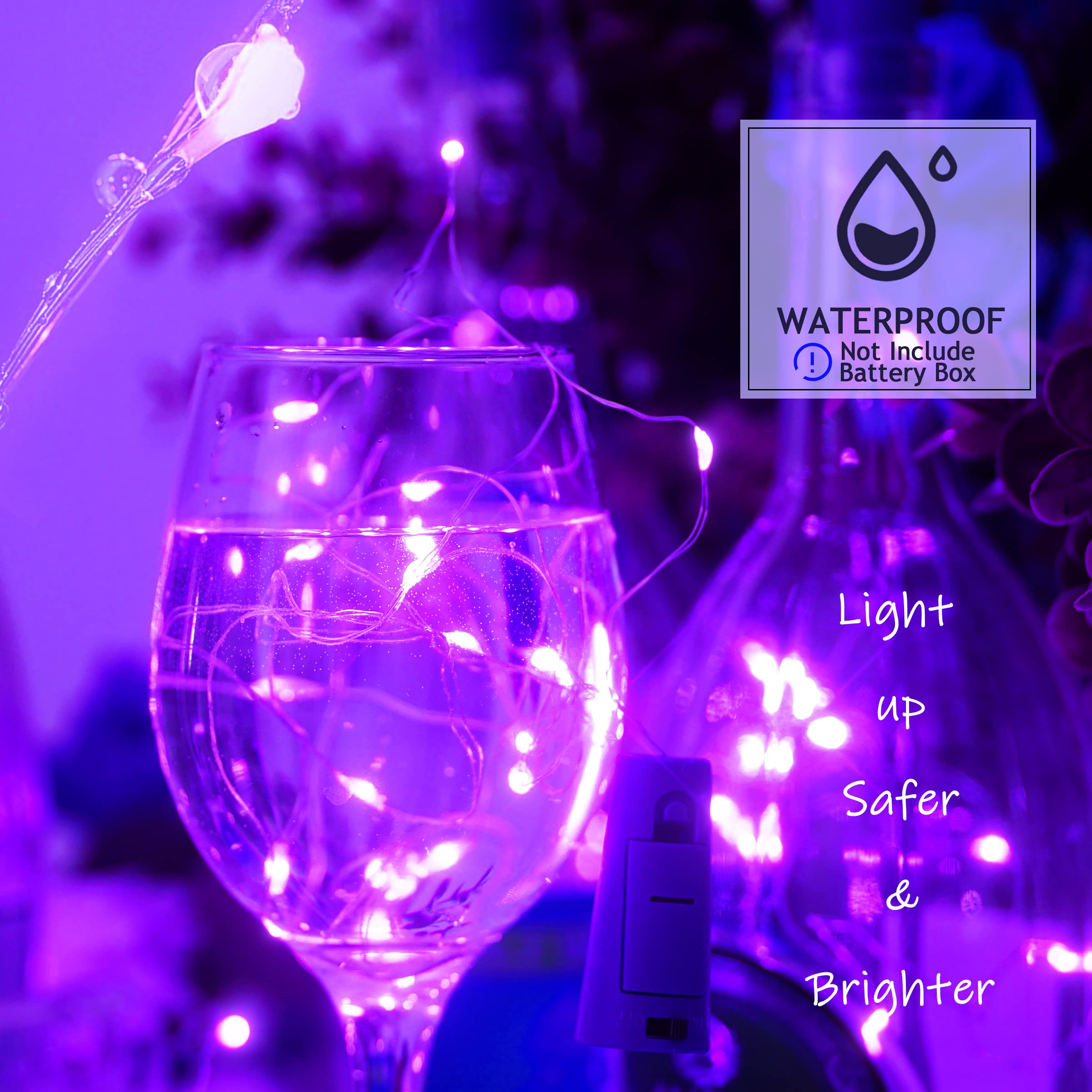 12 Packs 20 Led Wine Bottle Lights With Cork - Silver Wire Fairy String Lights Battery Operated Cork Lights For Wine Liquor Bottle,Halloween,Christmas,Birthday,Wedding Party Decor(Purple)