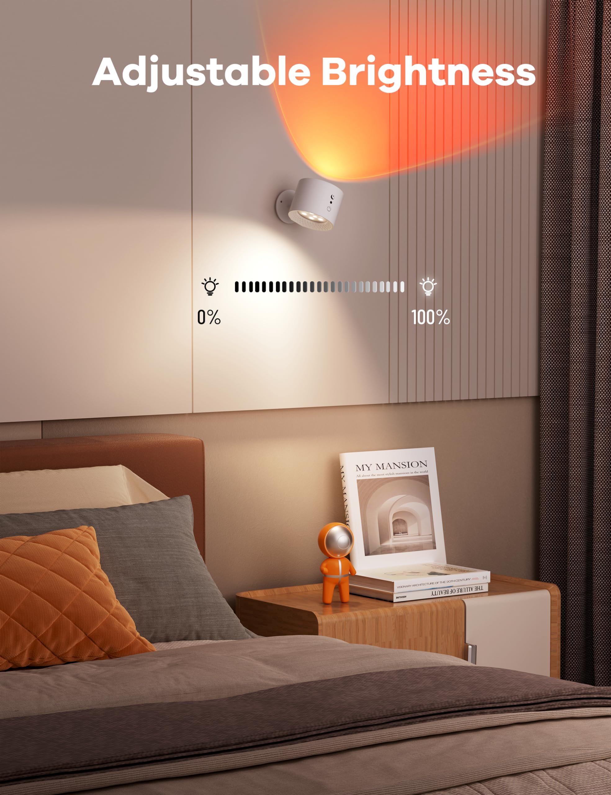 Joyzy Wall Light 2 Pack, Battery Operated RGB Picture Lights, Remote Touch Control, Wall Mounted Sconce, White/RGB, Model WL004