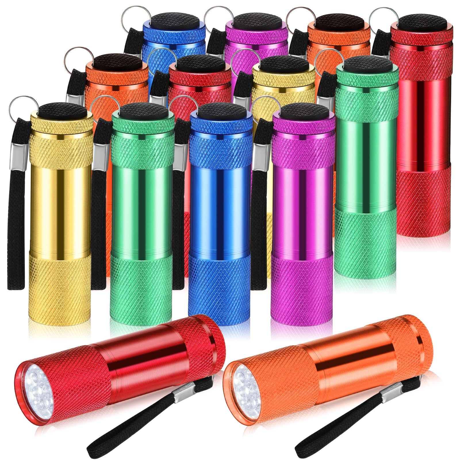 VIHOSE Mini Flashlights - 12 Pcs Bright Aluminum Handheld LED Lights with Lanyard, Fresh Colors for Kids, Camping, Emergency