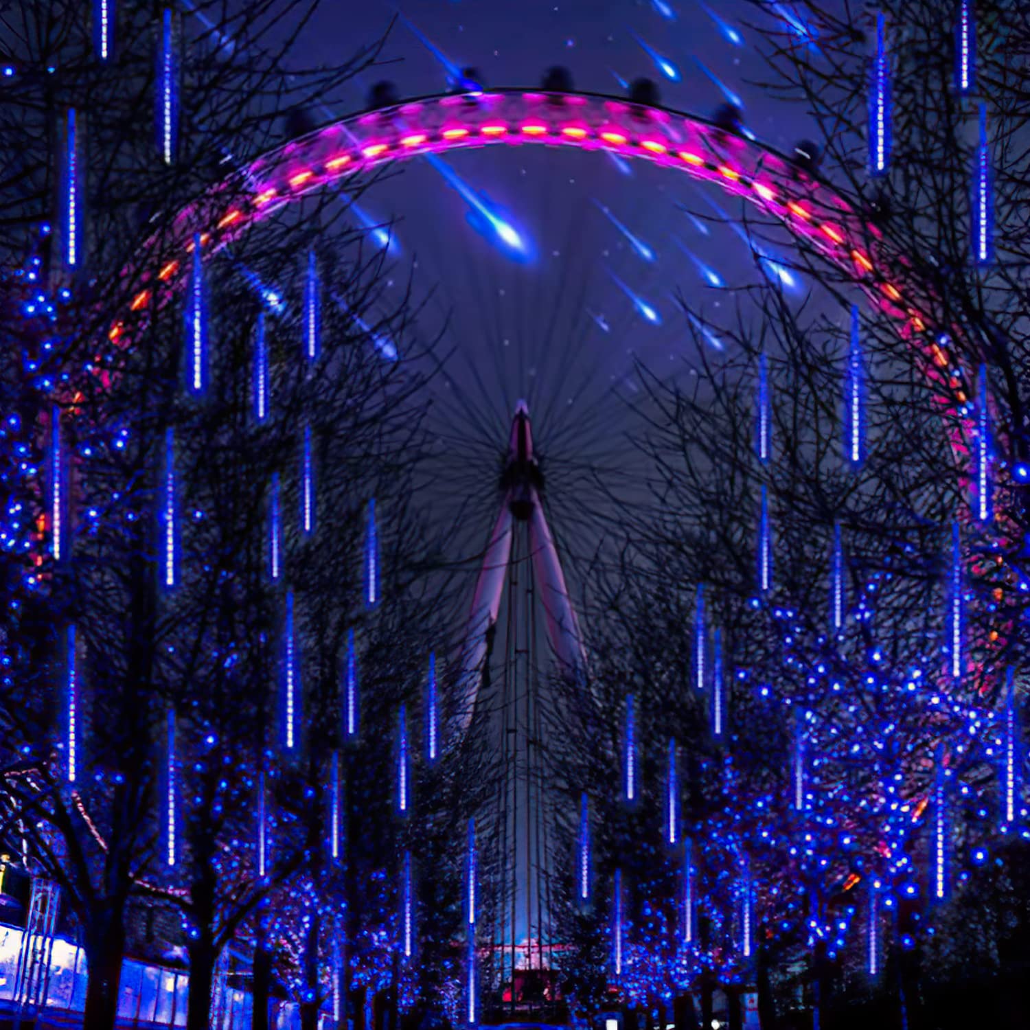 PGFUN LED String Lights - 288 LEDs, 12 Tubes, 12.2 inch, Blue - Meteor Shower Rain Lights for Christmas, Wedding, Garden Decor