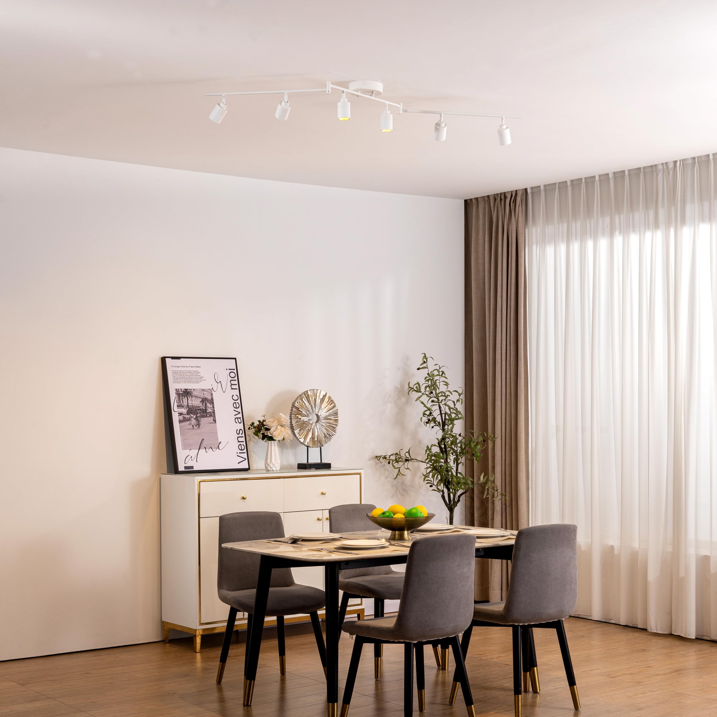 VidaLite Shura White 6-Light Swivel Track Light, Adjustable Arms, Integrated LED, 3000K, 3000 Lumens, 5 ft Ceiling Kit