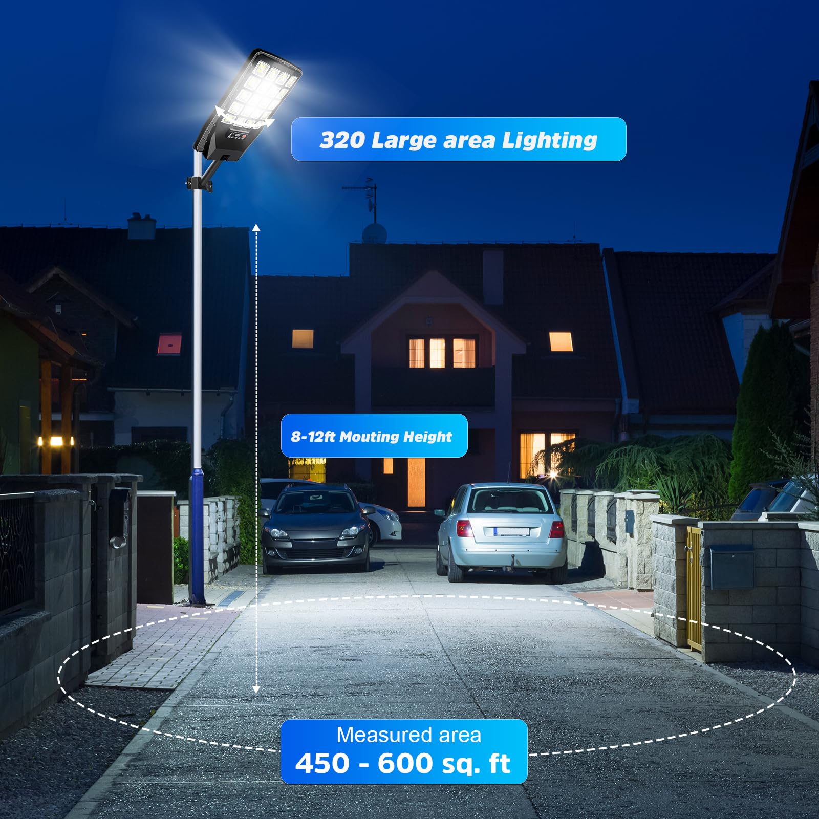 JWT Solar Street Lights - 2 Pack Waterproof Flood Light with Motion Sensor & Remote Control, 6500K, Black, Model JX-177-2