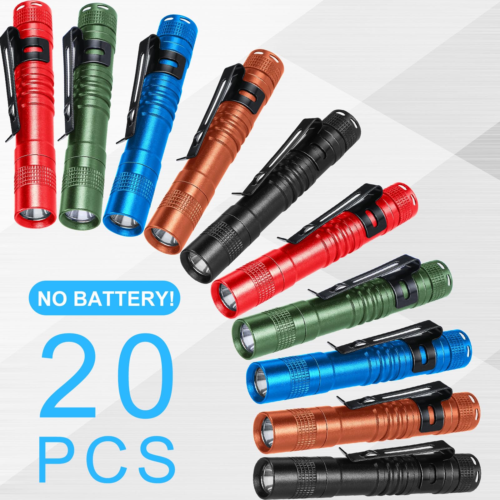 Hortsun Mini Pen Light Flashlights, 3.54 Inch, Aluminum, Set of 20, Colors: Black, Brown, Green, Red, Blue