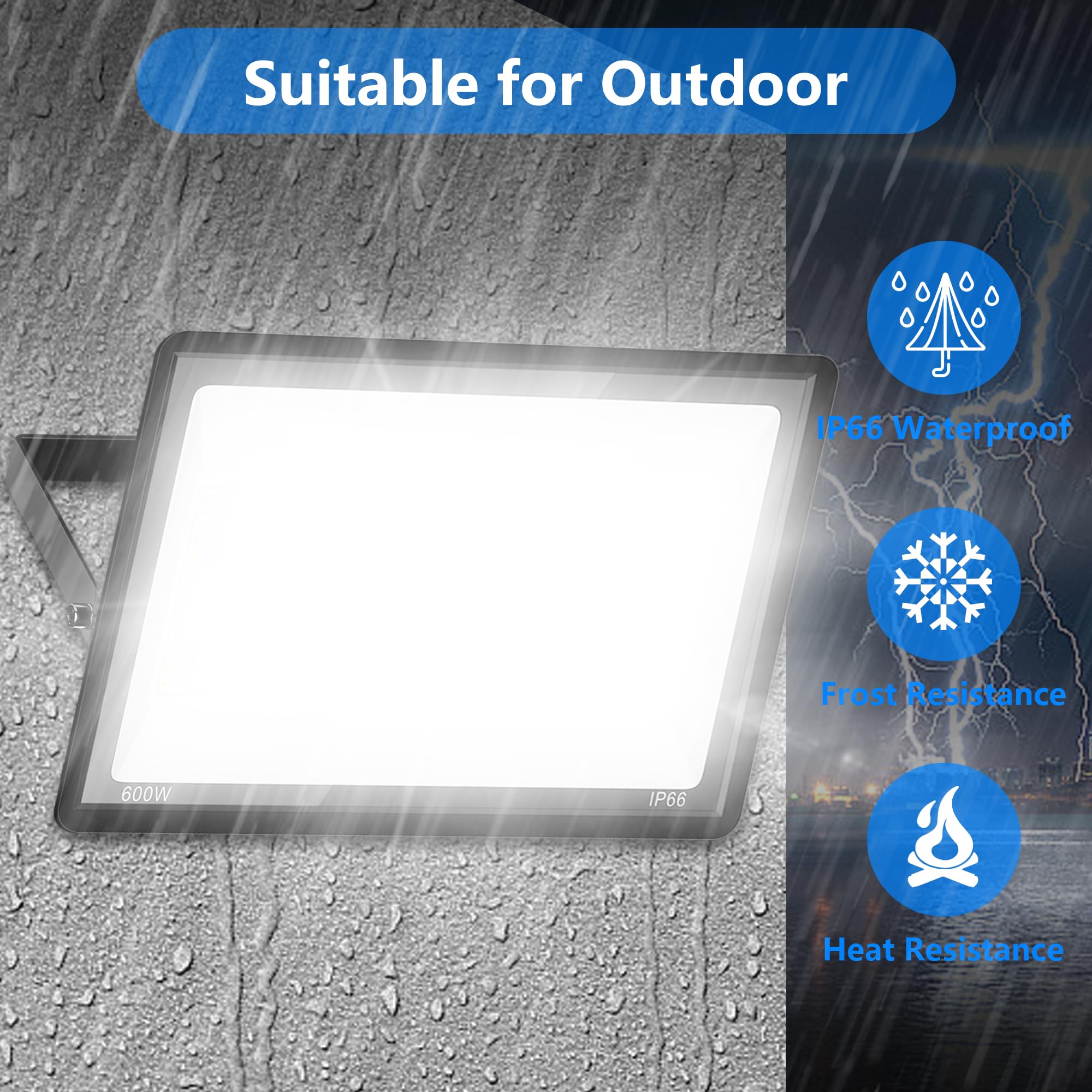 2 Pack 600W Led Flood Lights Outdoor (3000W Equivalent)  66000Lm 6000K Daylight White Super Bright Security Arena Light With Plug  Ip66 Waterproof Commercial Lighting For Yard  Courts  Stadium