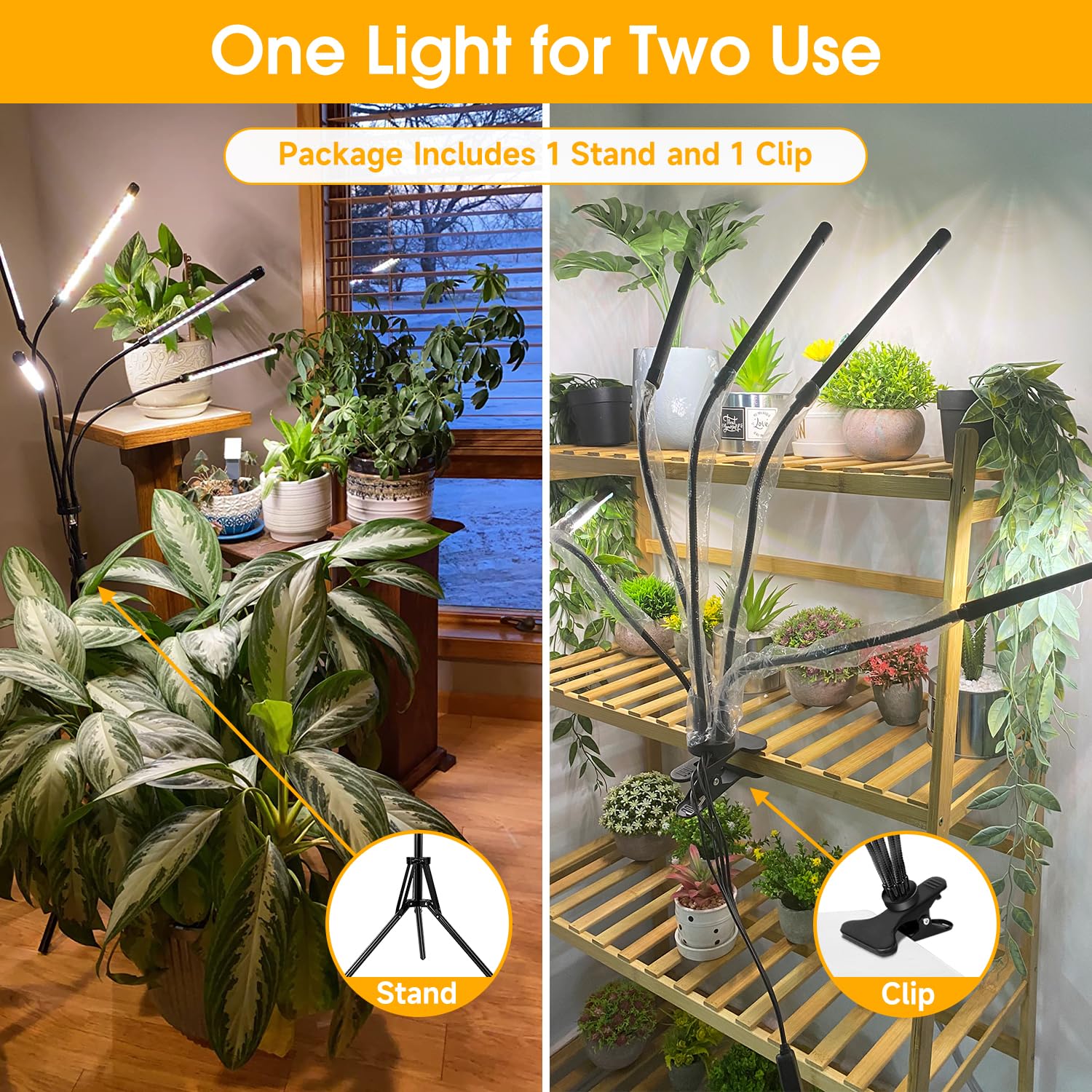 Wolezek Grow Lights For Indoor Plants Full Spectrum, Led Grow Light With Adjustable Stand And Sturdy Clip, 5-Heads Plant Grow Lights Indoor With Auto 6/12/16H Timer, 3 Light Modes, 5 Levels Dimmable