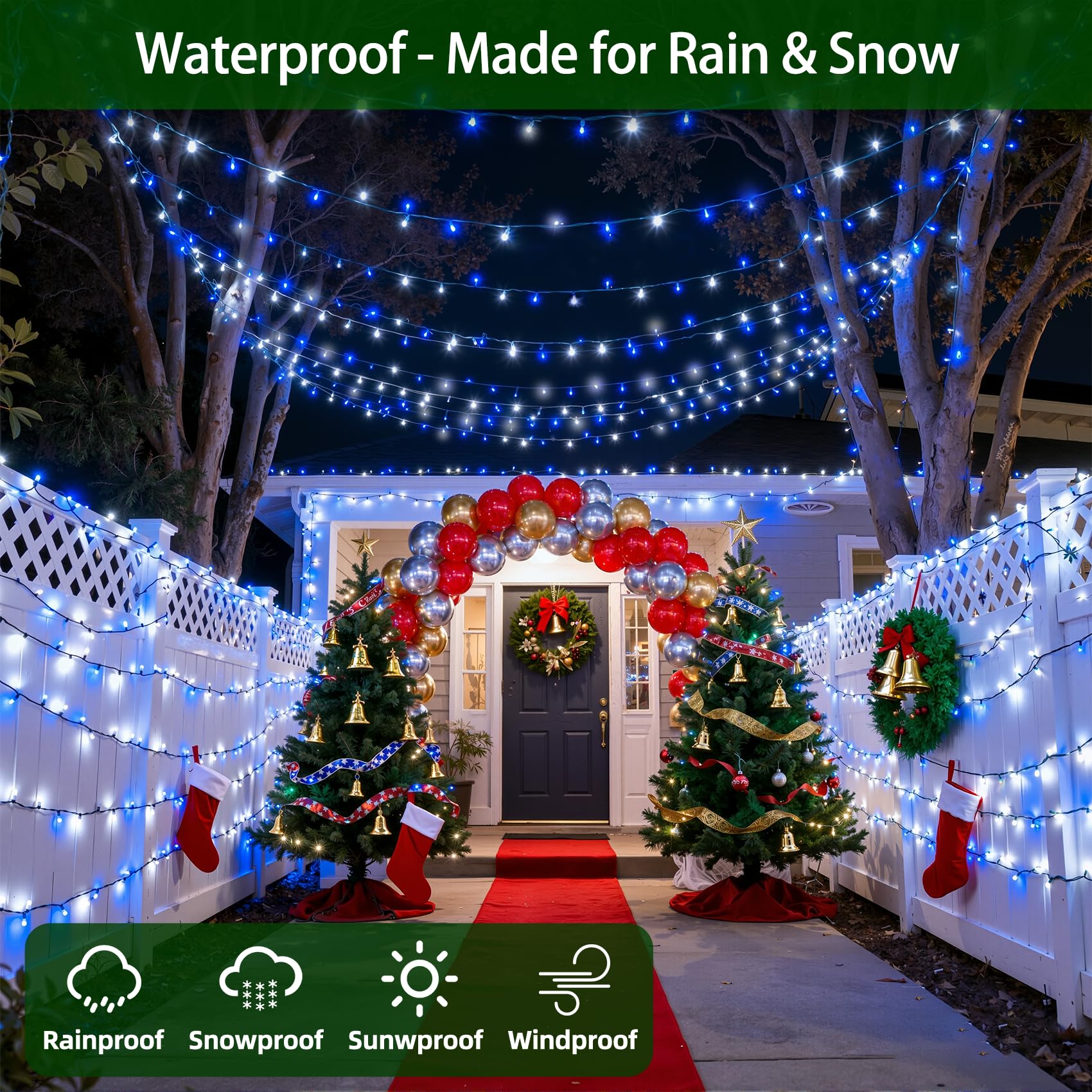 1500 Led Chrstmas Lights  470Ft Outdoor Christmas String Lights With 12 Modes  Blue Cool White Led String Lights With Timer Dimmable Waterproof For Tree Fence Xmas Wedding Party Decor Blue&Cool White
