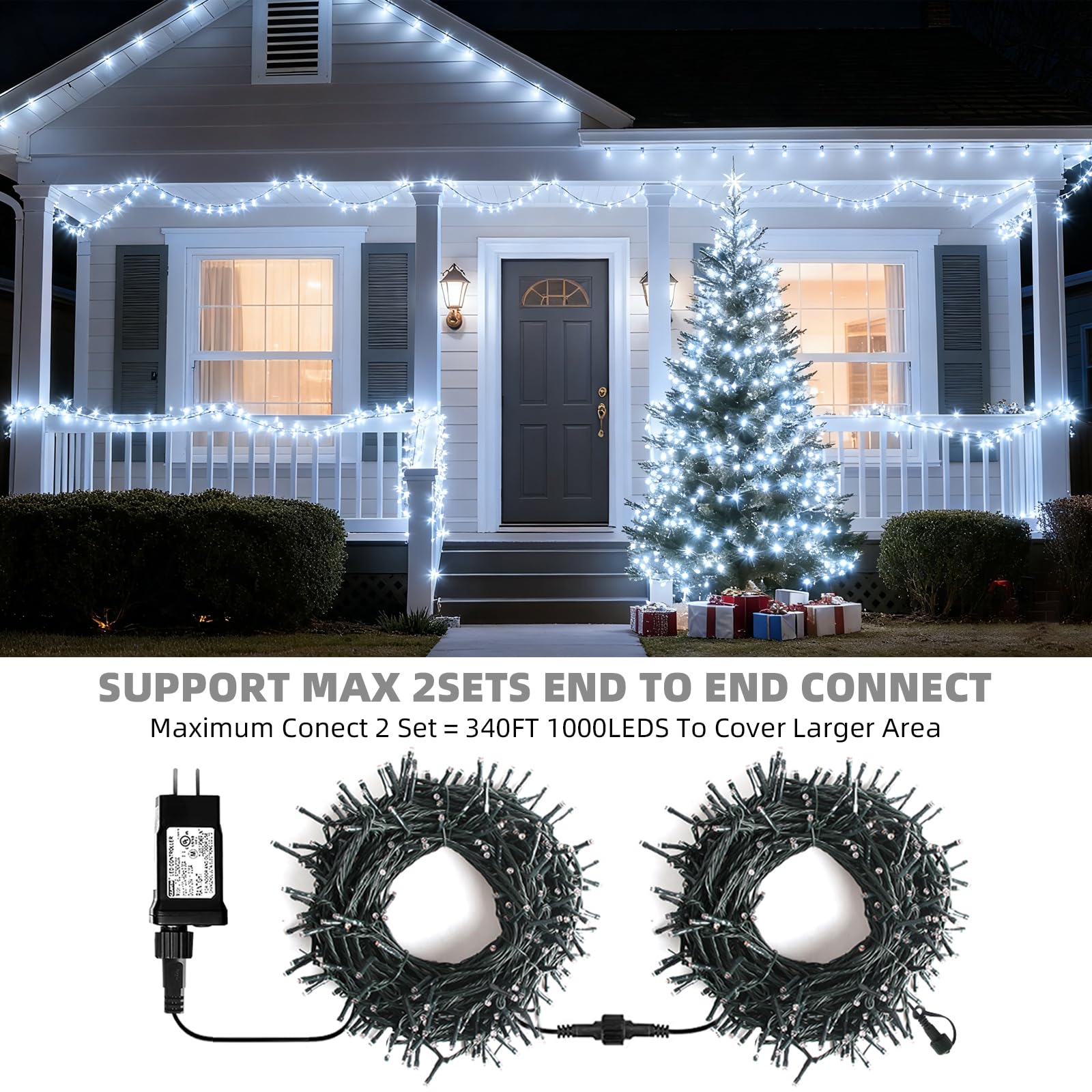 Vtechology 500 Led White Christmas Tree Light Plug In 170Ft Connectable Christmas Lights With 8Modes Ul Certified Outdoor Indoor For Halloween Tree Yard Holiday Party Decor