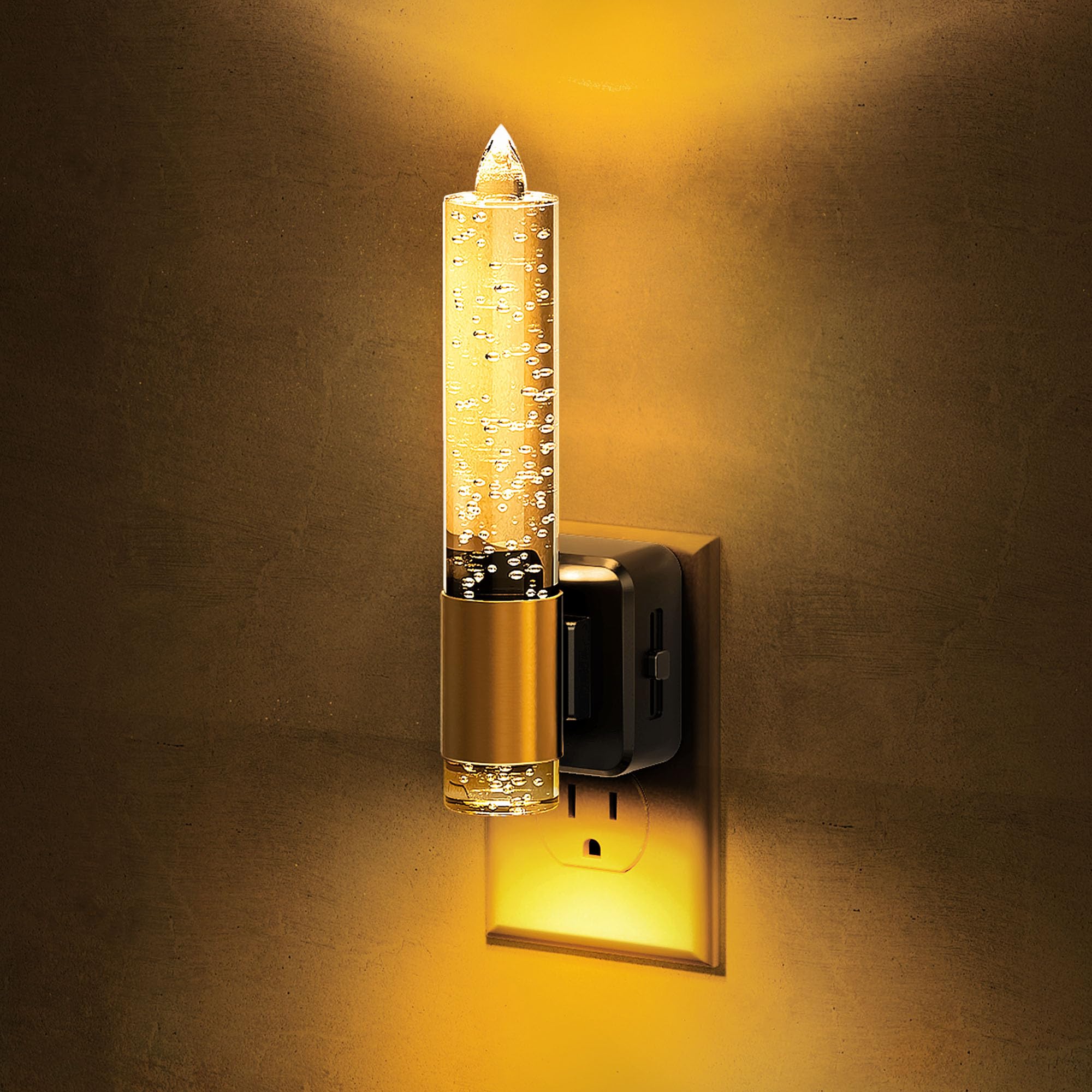 L LOHAS LED Night Light, Amber Candle Night Lights Plug into Wall, 0-100 LM Dimmable Nightlight, Plug in Bubble Night Light with