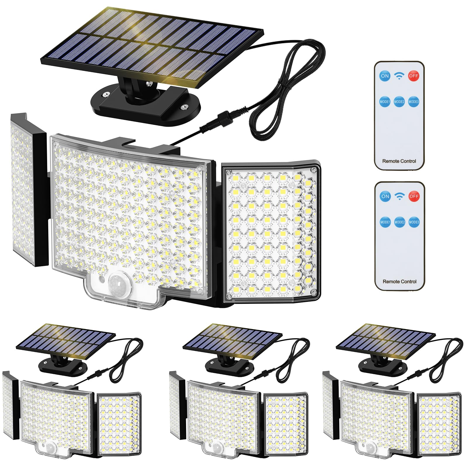 Adiding Solar Lights Outdoor, 212 LEDs, 270° Wide Angle, Remote Control, 4 Pack, Black, Model TBD-23