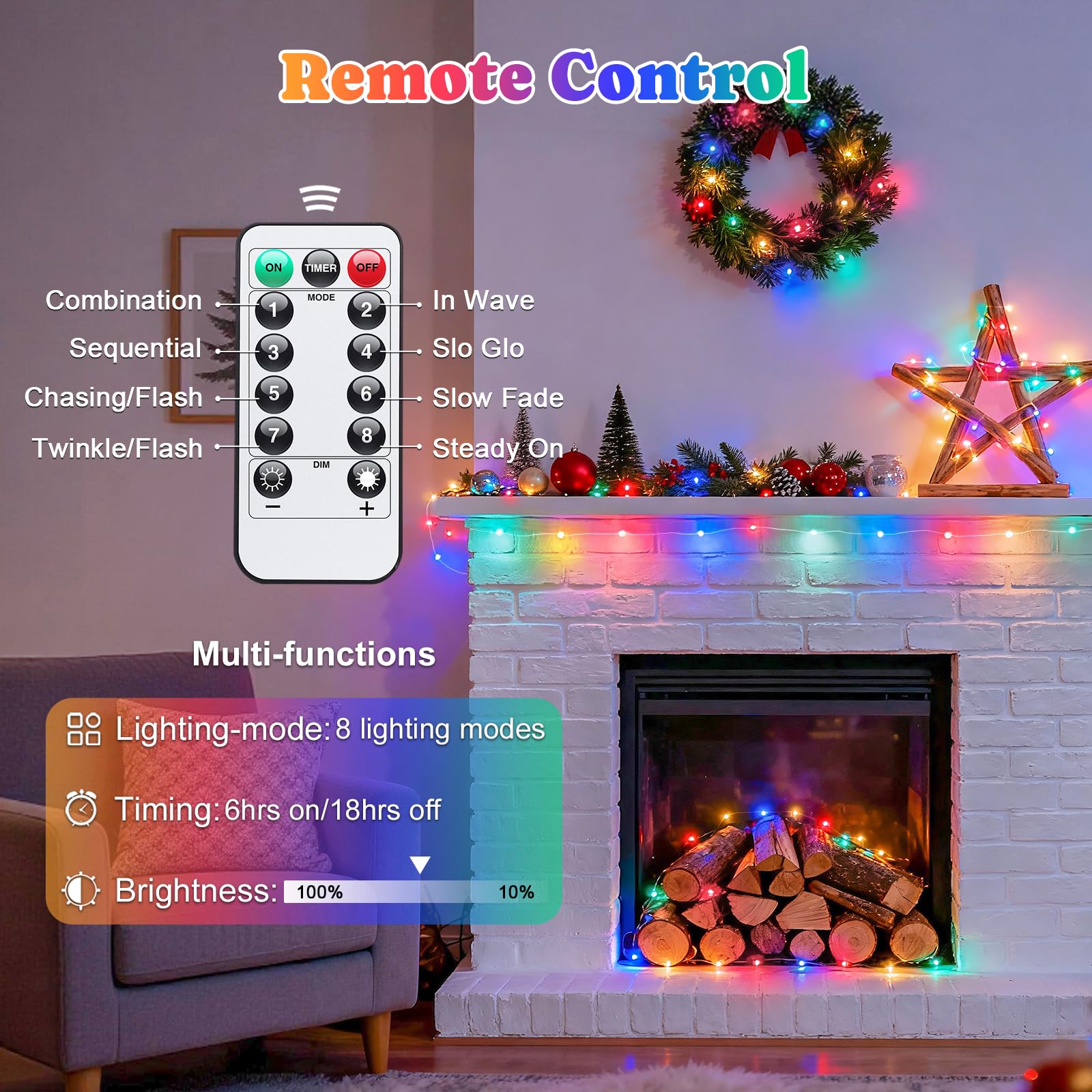 Jmexsuss 2 Pack 100Led Multicolor Fairy Lights, 66Ft Battery Operated String Lights With Remote, 8 Modes For Indoor Decor
