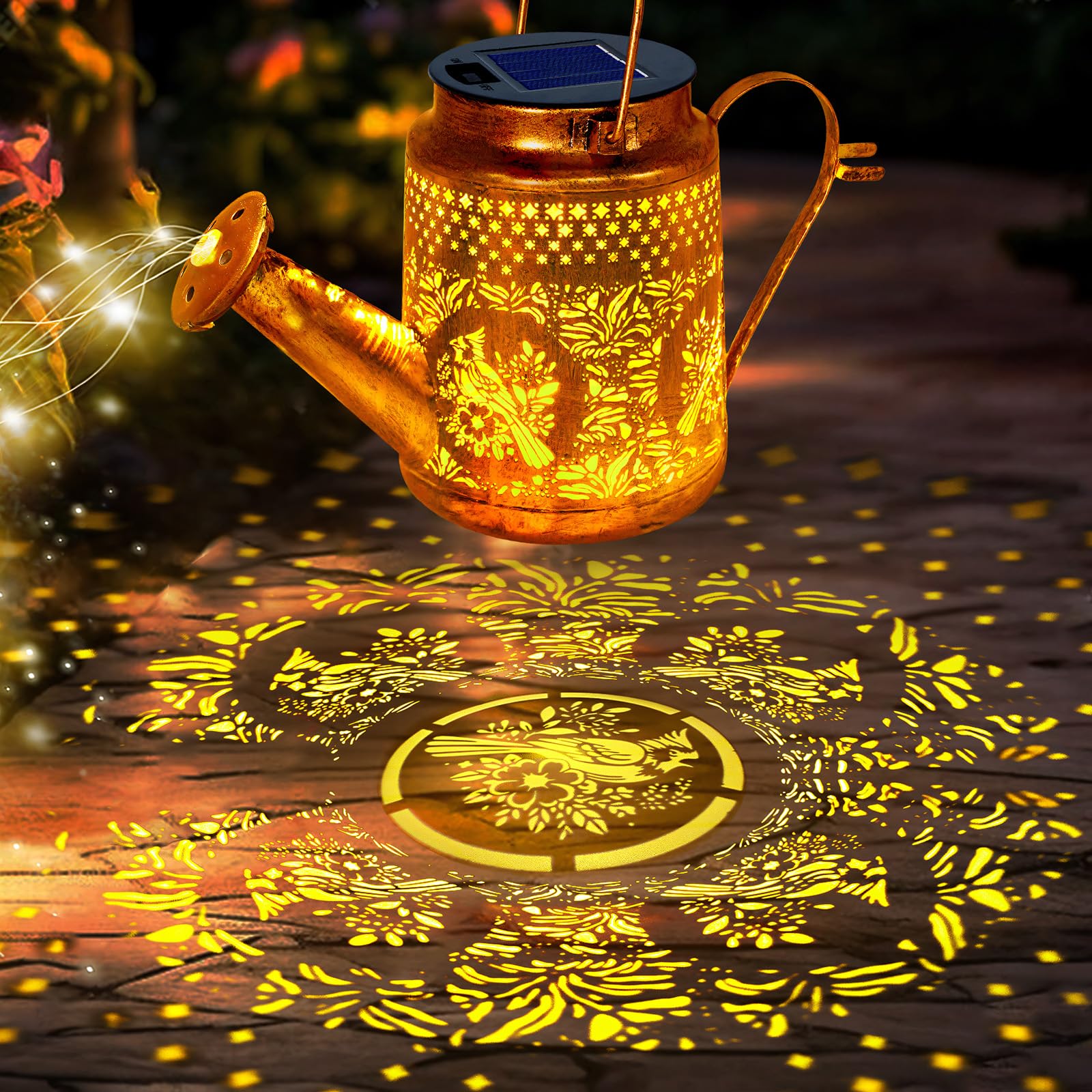 Solar Lights Outdoor Garden Decor, Cardinals Hanging Waterproof Watering Can Lights Outside Decorations For Yard Front Porch Pat