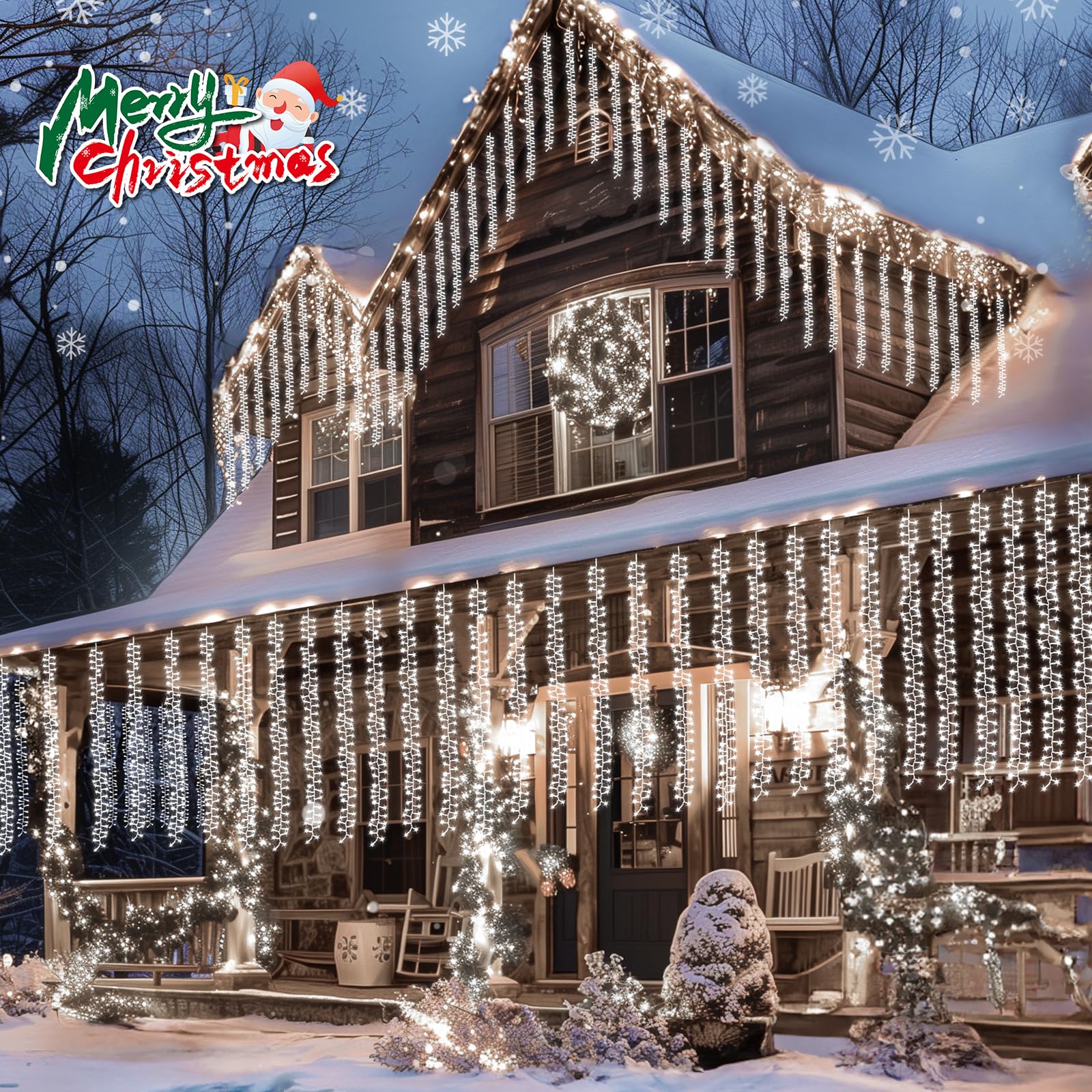 Brightown Cluster Curtain Lights Outdoor, 10Ft 480 Led Curtain Fairy Lights With 12 Mode,Hanging String Lights With Timer, Water