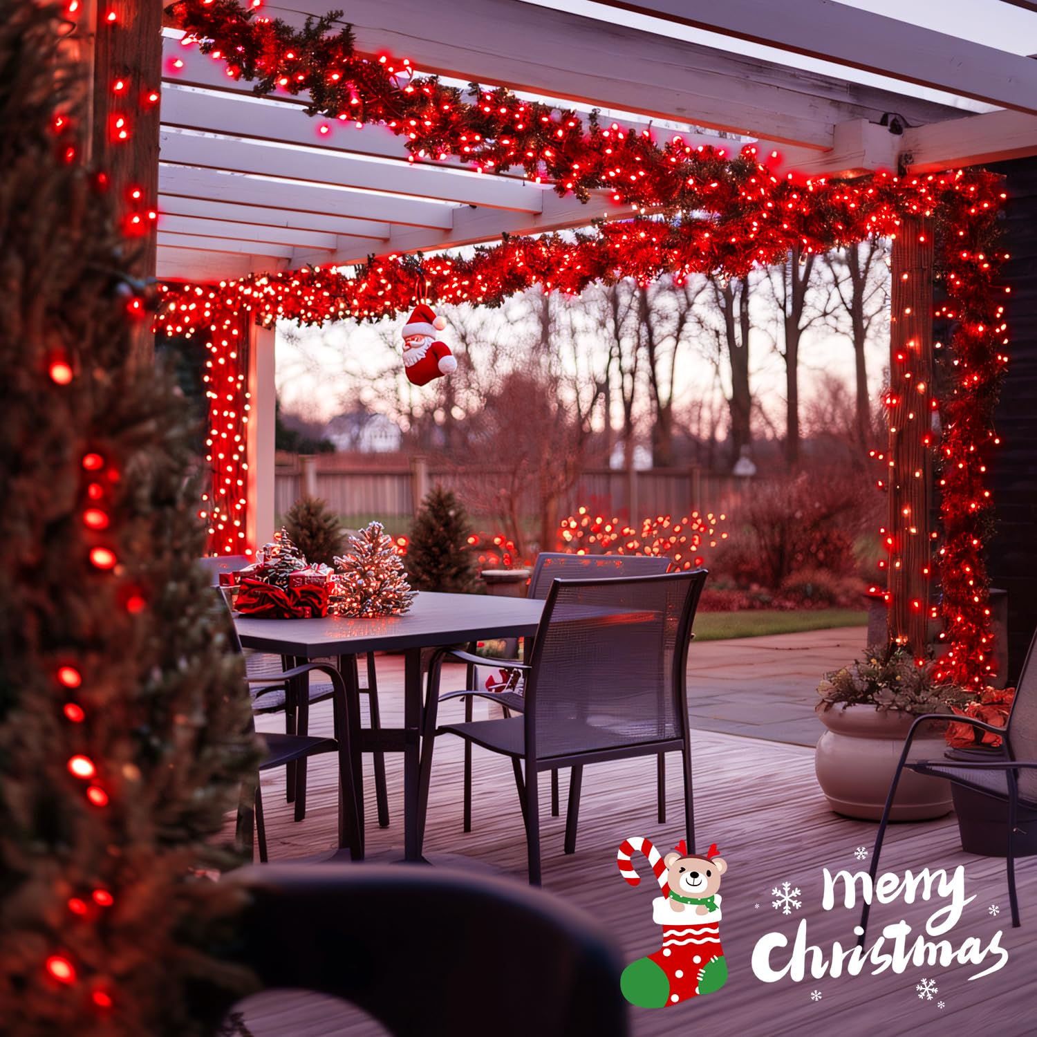 JMEXSUSS 400 LED String Lights, 132ft Red Indoor/Outdoor, 8 Modes, Model EXS-S-0400-R
