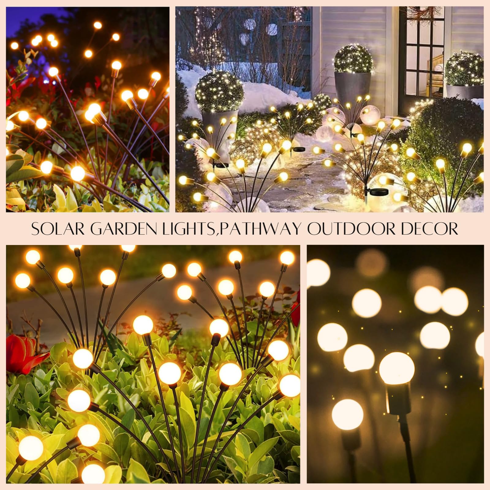 Ozs 10Pk Total 80Led Solar Garden Lights - Solar Lights Outdoor, Solar Firefly Lights, Solar Swaying Light, Sway By Wind, Solar