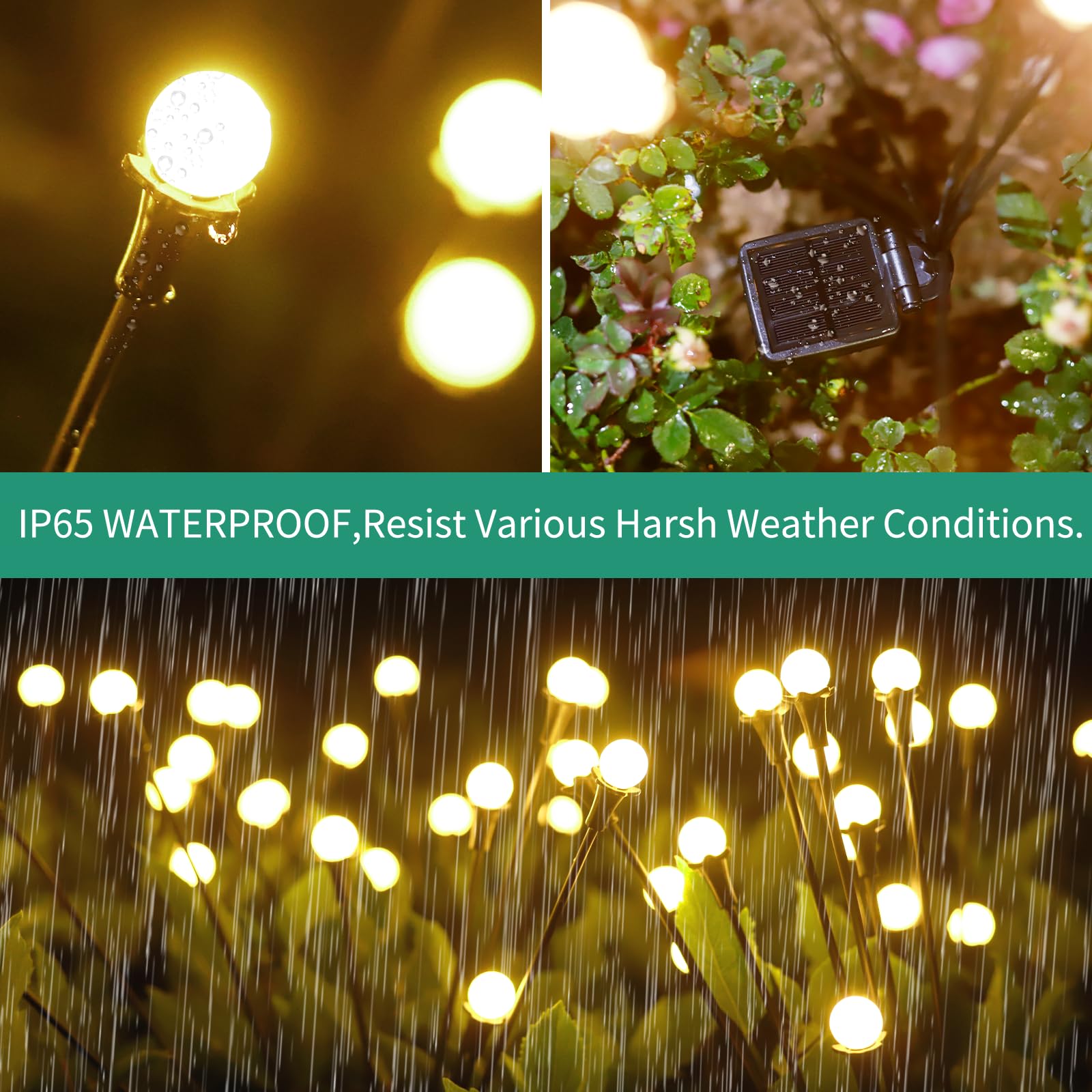 Vignuto Solar Lights Outdoor 48 LED Warm White Firefly Lights 6 Packs Garden Decor