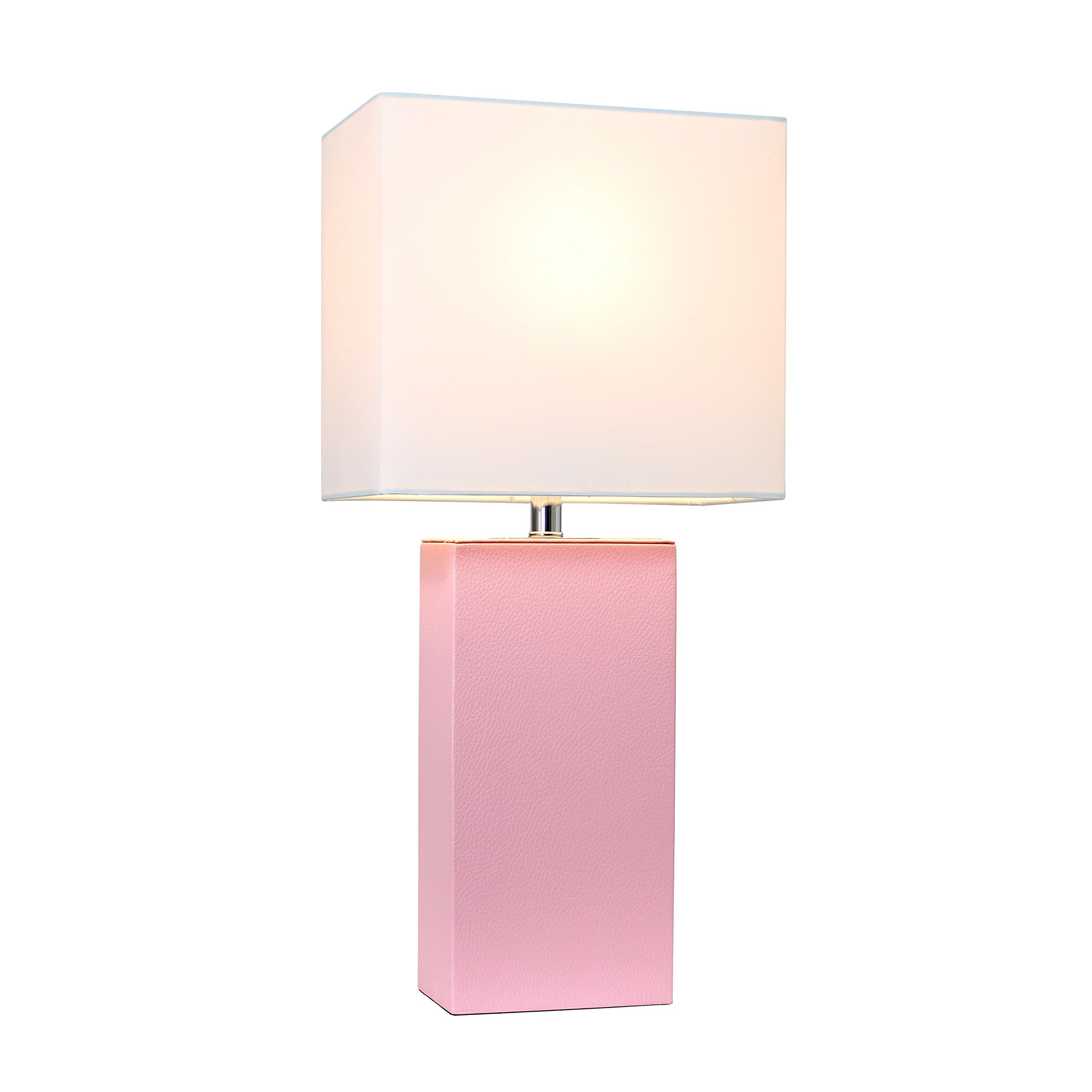 Elegant Designs Lt1025-Pnk Modern Leather Table Lamp With White Fabric Shade, Pink
