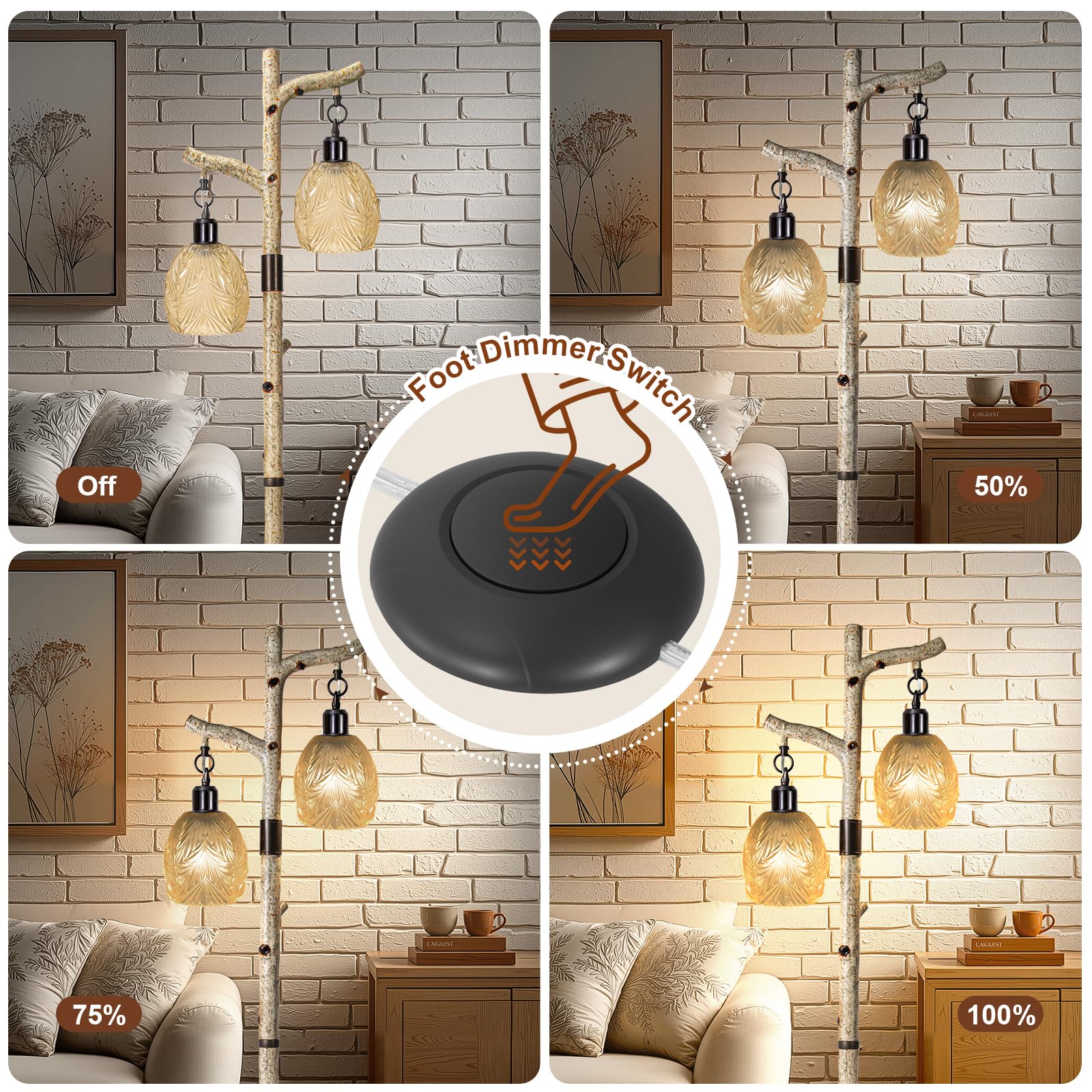 Scenekoy Retro Floor Lamp 68.5” Tall, Dimmable Resin with Carving Shade, Light Gray - Model SL018-2 for Living Room & Bedroom Decor
