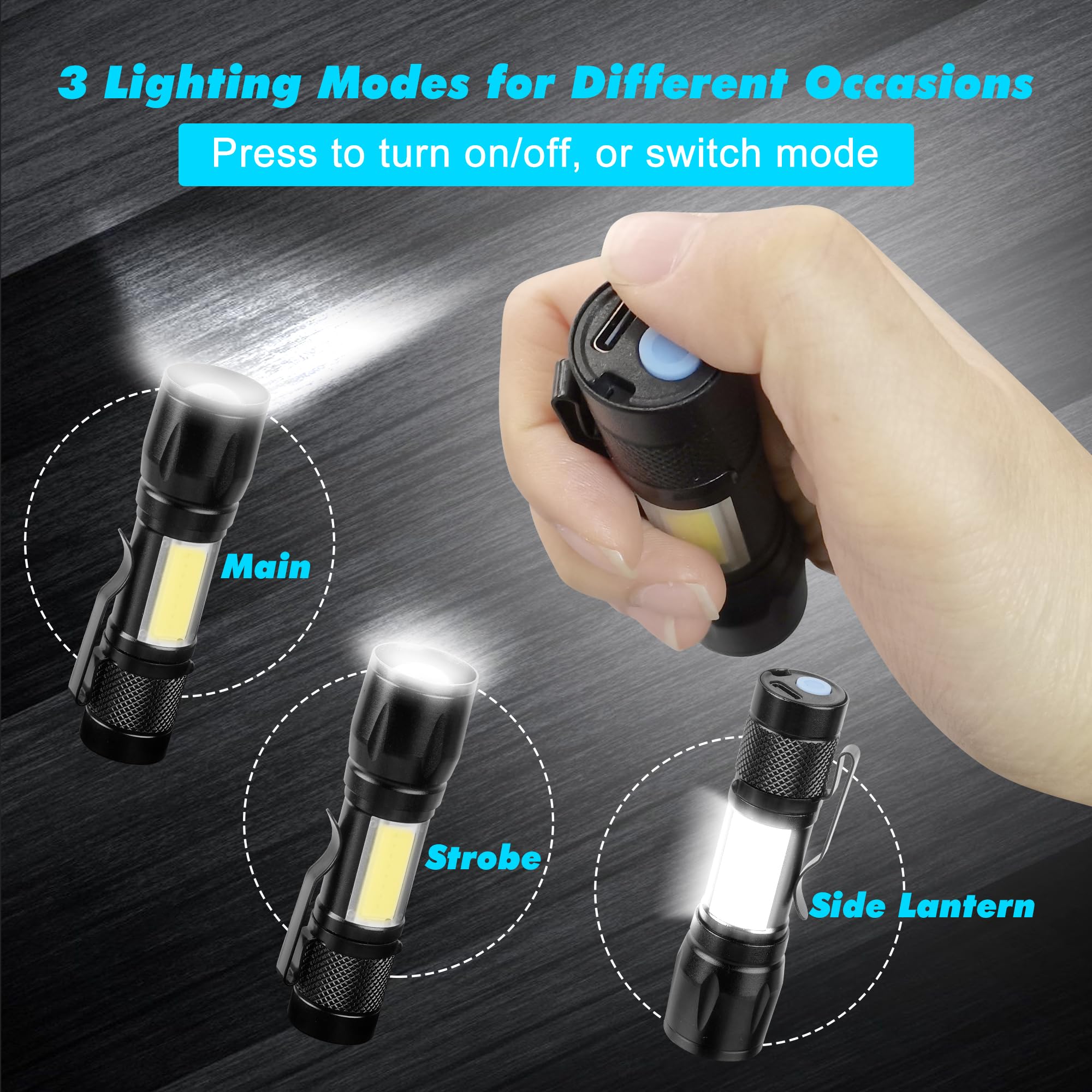 Kunhe Usb Rechargeable Mini Small Led Flashlights Bulk, Camping Lantern Flashlight, Bright High Lumens Edc Flash Light, 10 Pack