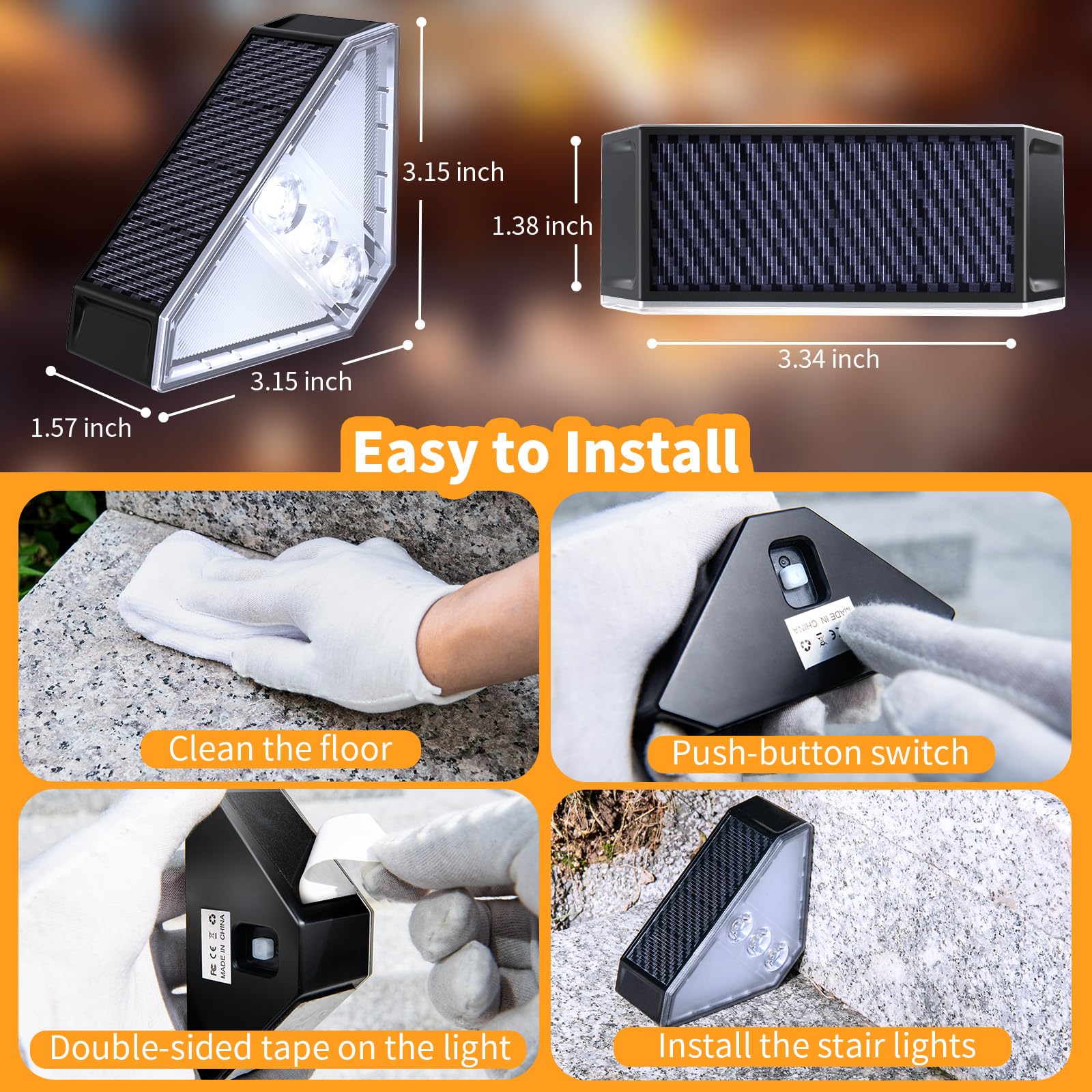 Kinkai 12 Pack Solar Stair Lights  Outdoor Step Light Waterproof Deck Lighting For Outside Garden Front Door Porch Yard Patio Decor (White Light)