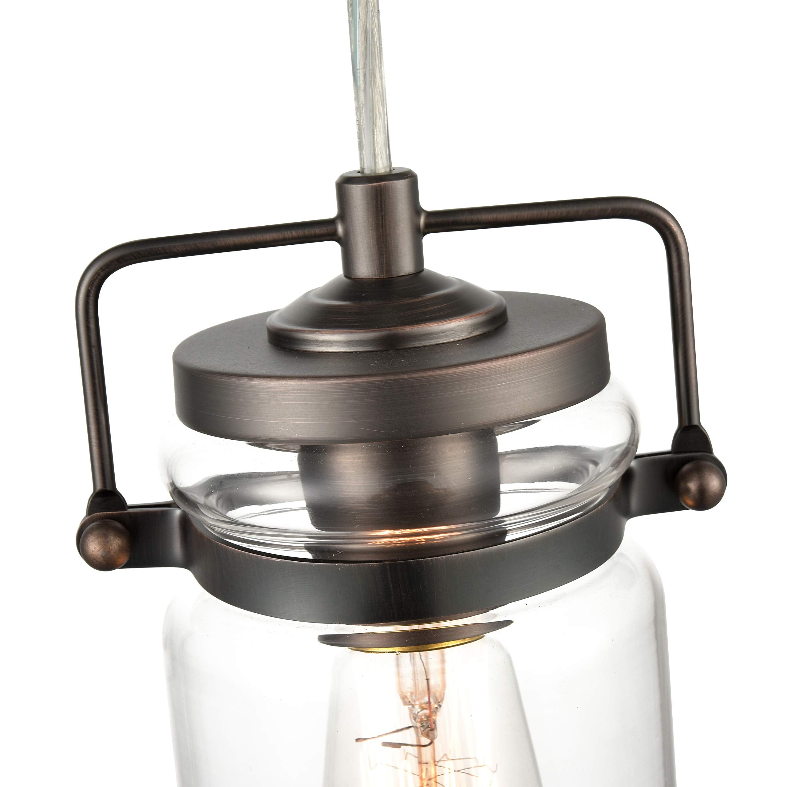 Light Society LS-C236-BZ Topeka Mini Mason Jar Pendant Light, Glass Shade, Vintage Industrial, Modern Bronze Finish