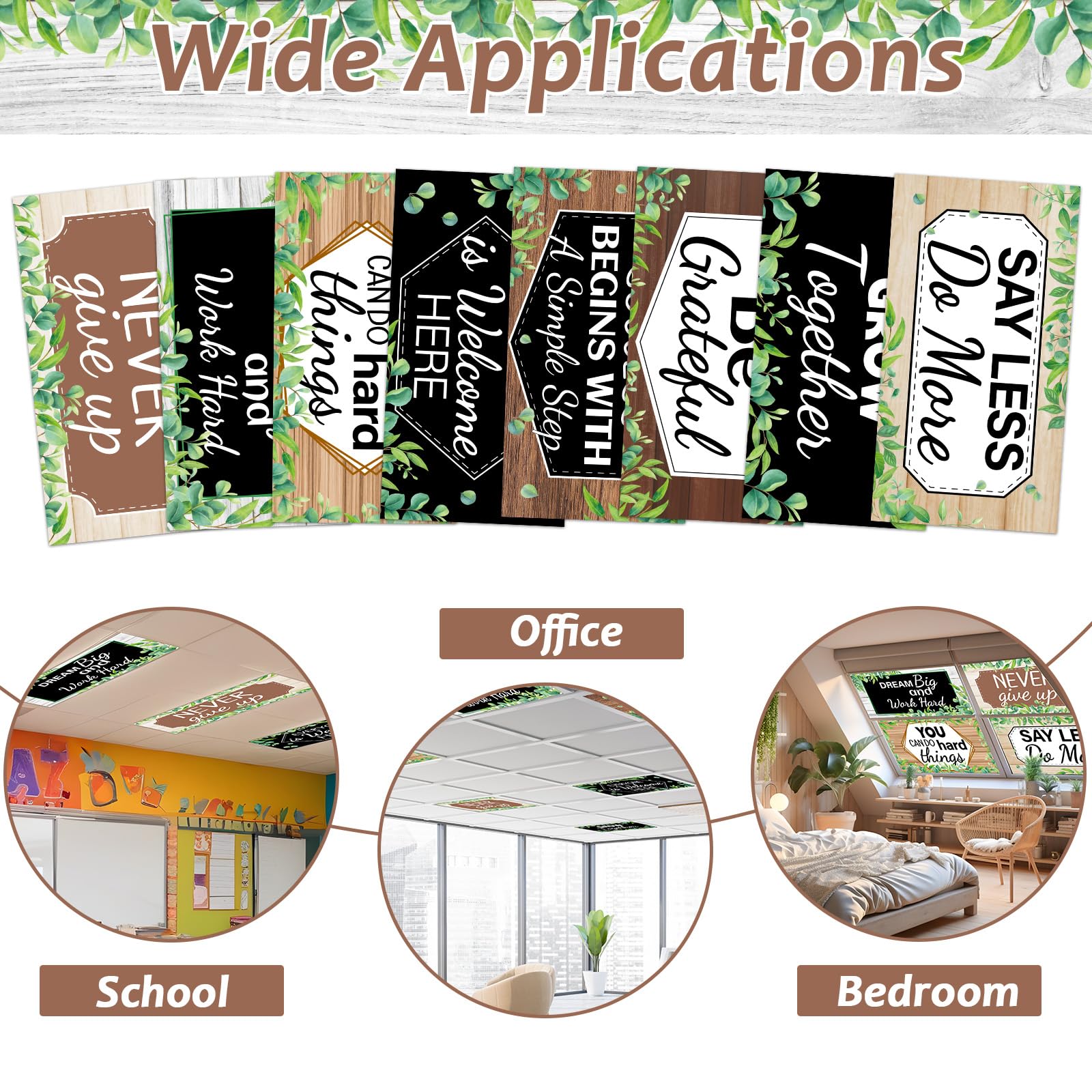 Wiooffen 8 Pcs Fluorescent Light Covers, 4 x 2 Feet, Magnetic, Polyester, Farmhouse Brown, Easy Install for Classroom & Office