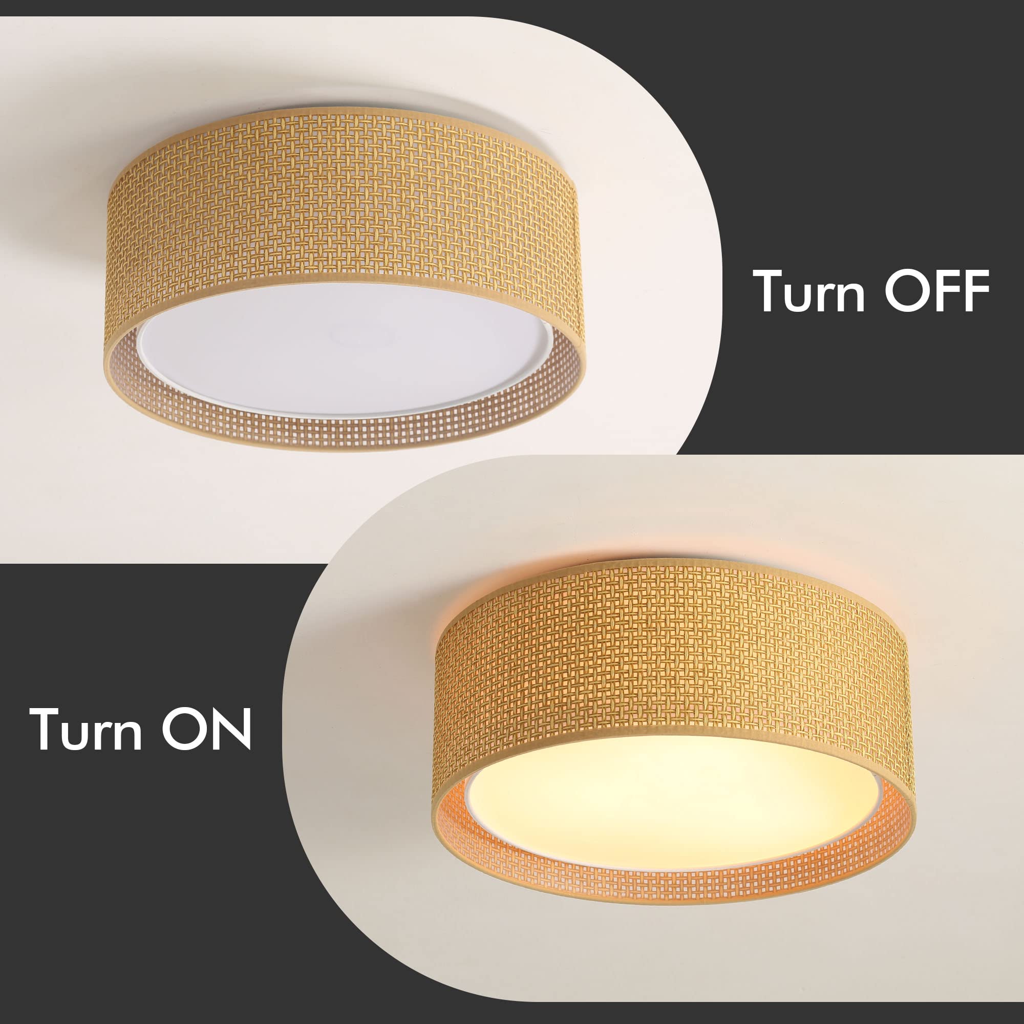 WINGBO 5-Light Flush Mount Ceiling Light Fixture, 20in Large, Brown, Acrylic Double Drum Shade, Model WBFM-ZP31-SP-FBA