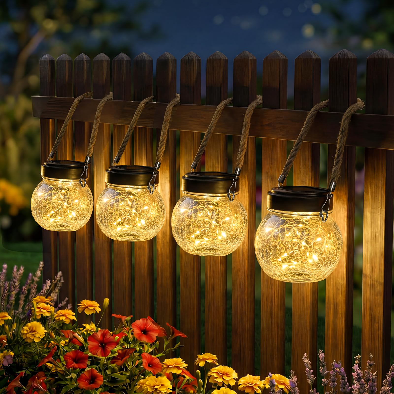 ROSHWEY 6 Pack M Size Solar Lantern Gifts for Women - Outdoor Solar Lanterns Waterproof with 15 LED Hanging Garden Patio Backyar