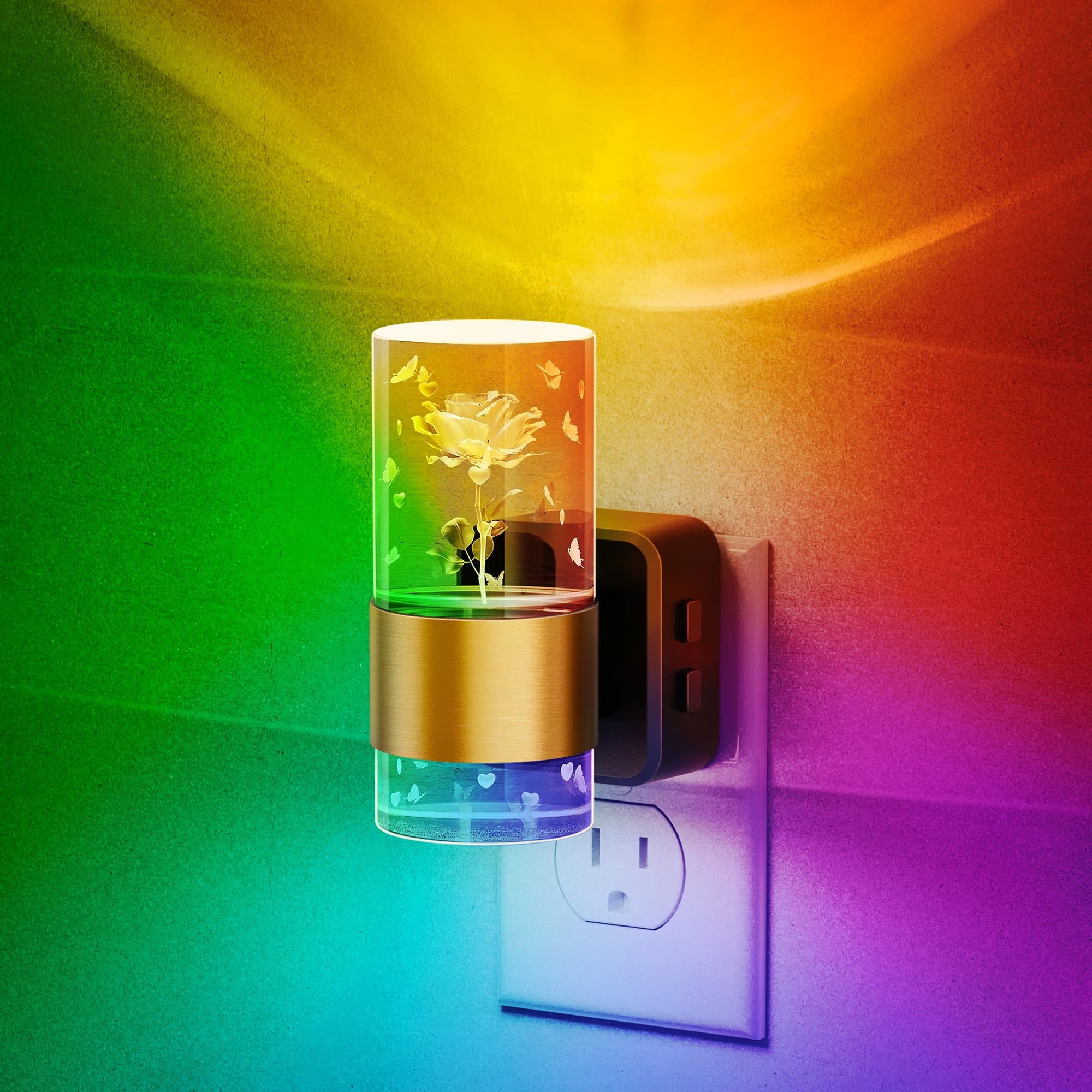 L Lohas Led Night Lights Plug Into Wall, Color Changing Night Light With Rose Carved, Dusk To Dawn Light Sensor And Adjustable B