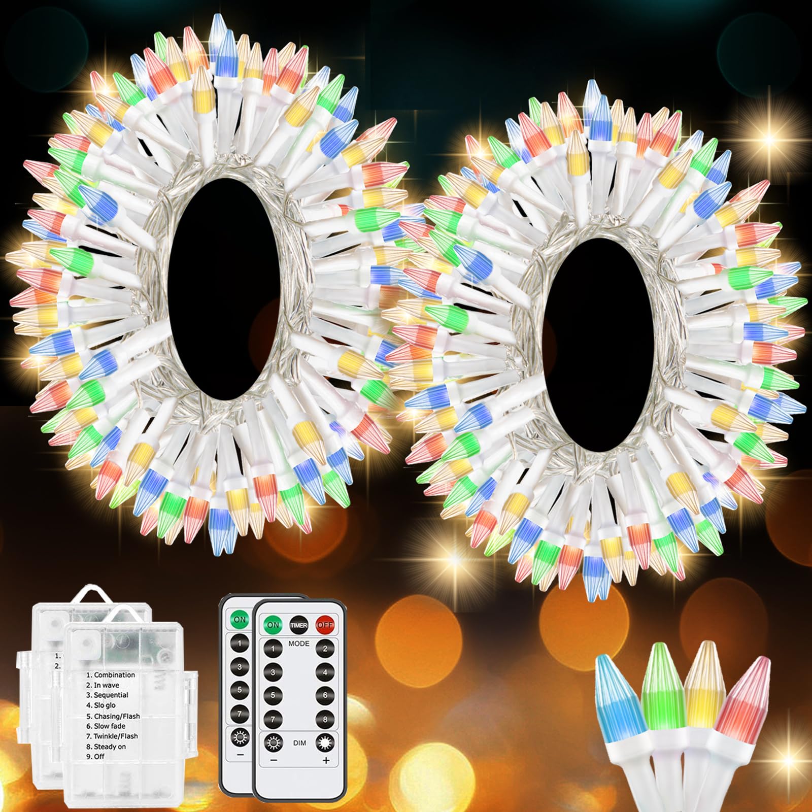 Solhice 2 Pack 20ft Christmas Lights Battery Operated with Remote Control, 50 LEDs String Lights Clear Mini Lights Multi Color Xmas Tree Lights for Bedroom Indoor Outdoor Decor