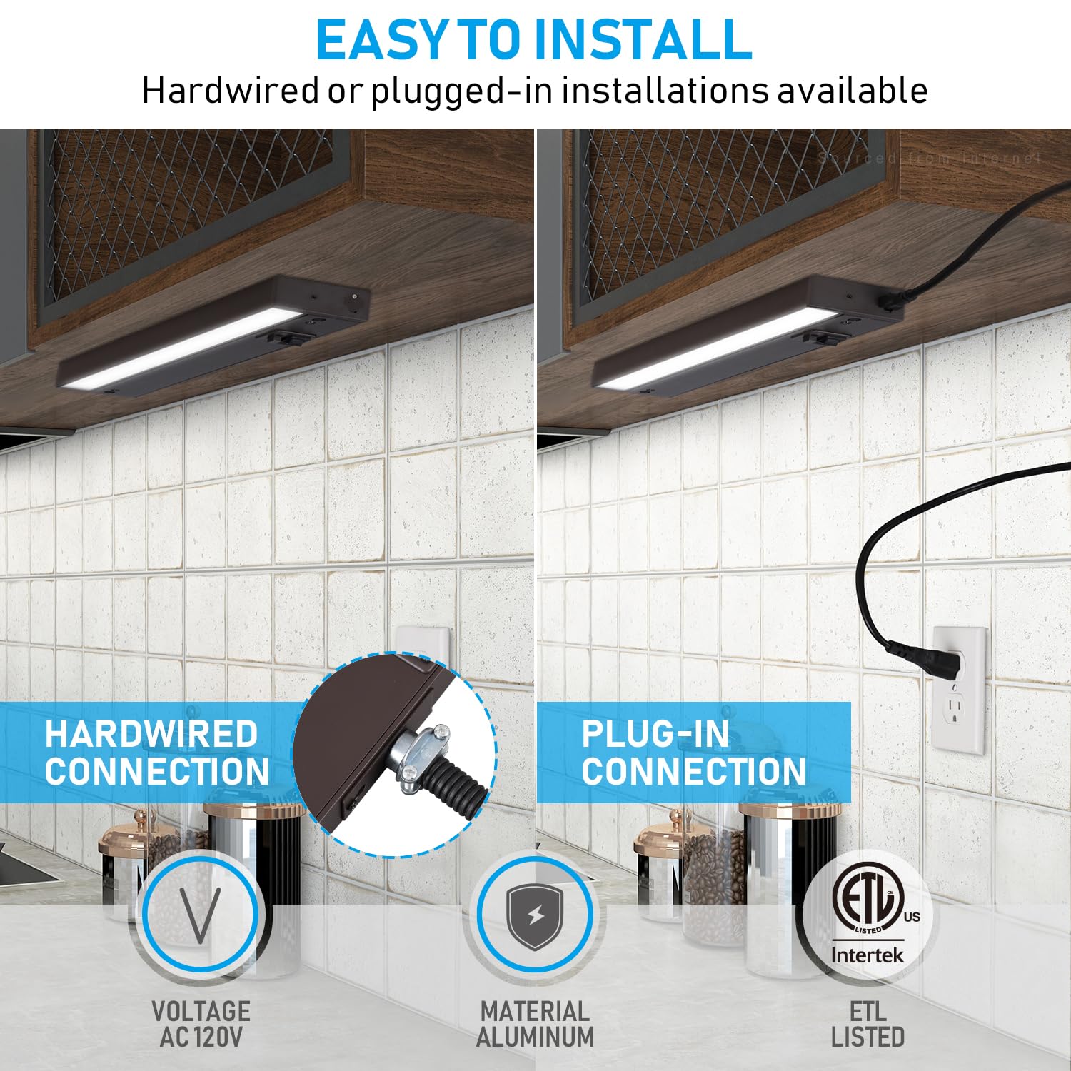 TORCHSTAR LED Under Cabinet Lighting, 3CCT, 12 Inch, 8W, 540LM, Dimmable, Bronze Aluminum, Hardwired & Plug-in, Model R1