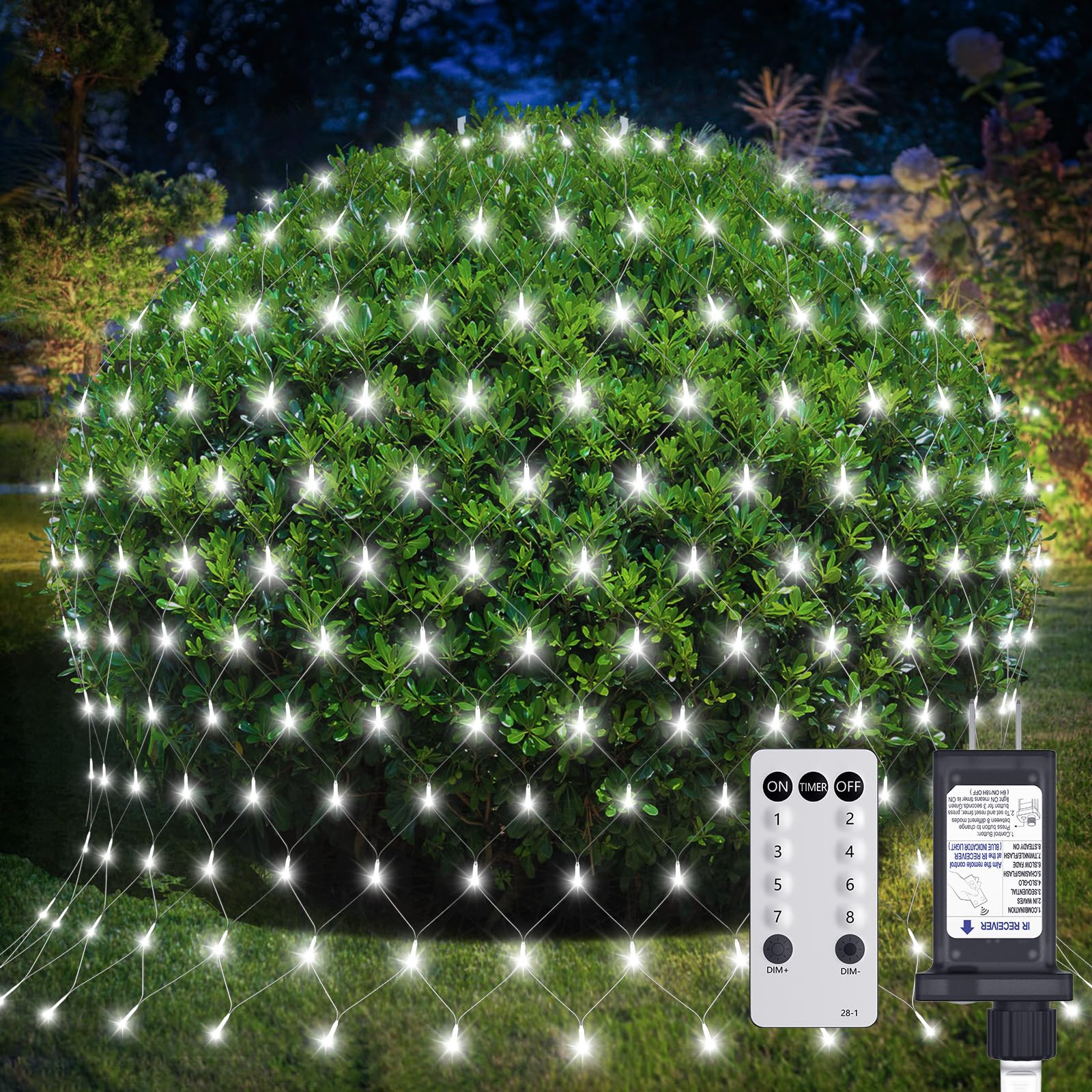 Soiarllt 12Ft X 5Ft 360Led Bush Net Lights, Connectable Outdoor Mesh Bush Lights With 8 Modes, Timer, Dimmer, Memory Function, Waterproof For Indoor Outdoor Decor. Cool White
