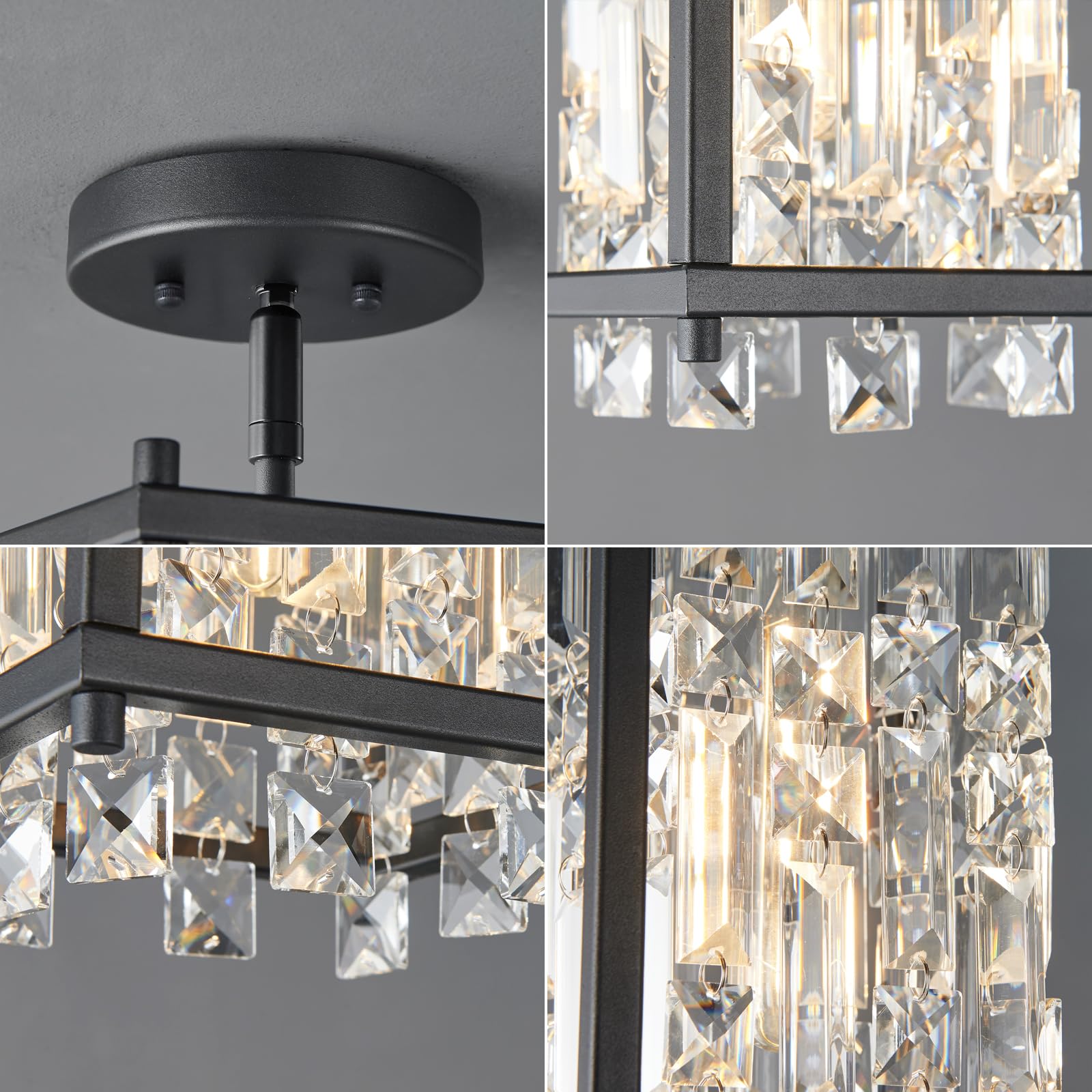 Lmqnine Kitchen Island Chandelier - Black Metal Pendant Light, Square 1-Light, Industrial Farmhouse Design For Dining Room And Hallway