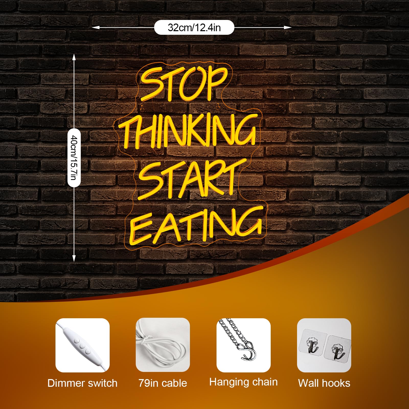 Dreamfort Stop Thinking Start Eating Neon Sign - Fun Led Wall Decor For Restaurants  Kitchens & Food Lovers  Usb-Powered With Adjustable Brightness  Humorous Dining Lighting