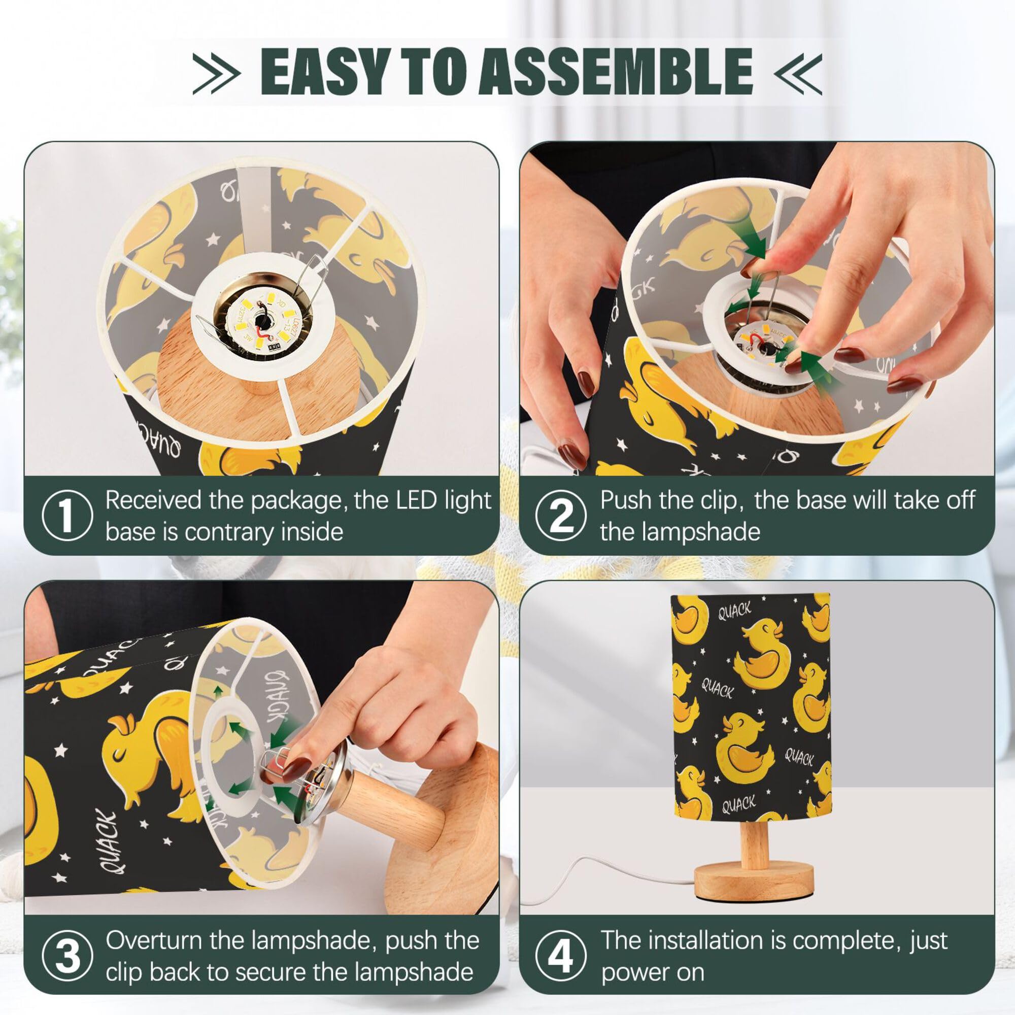 Yyzzh Table Lamp Cartoon Duck Stars Pattern Nightstand Lamp With Wood Base Fabric Lamp Shade Bedside Desk Lamp For Living Room B