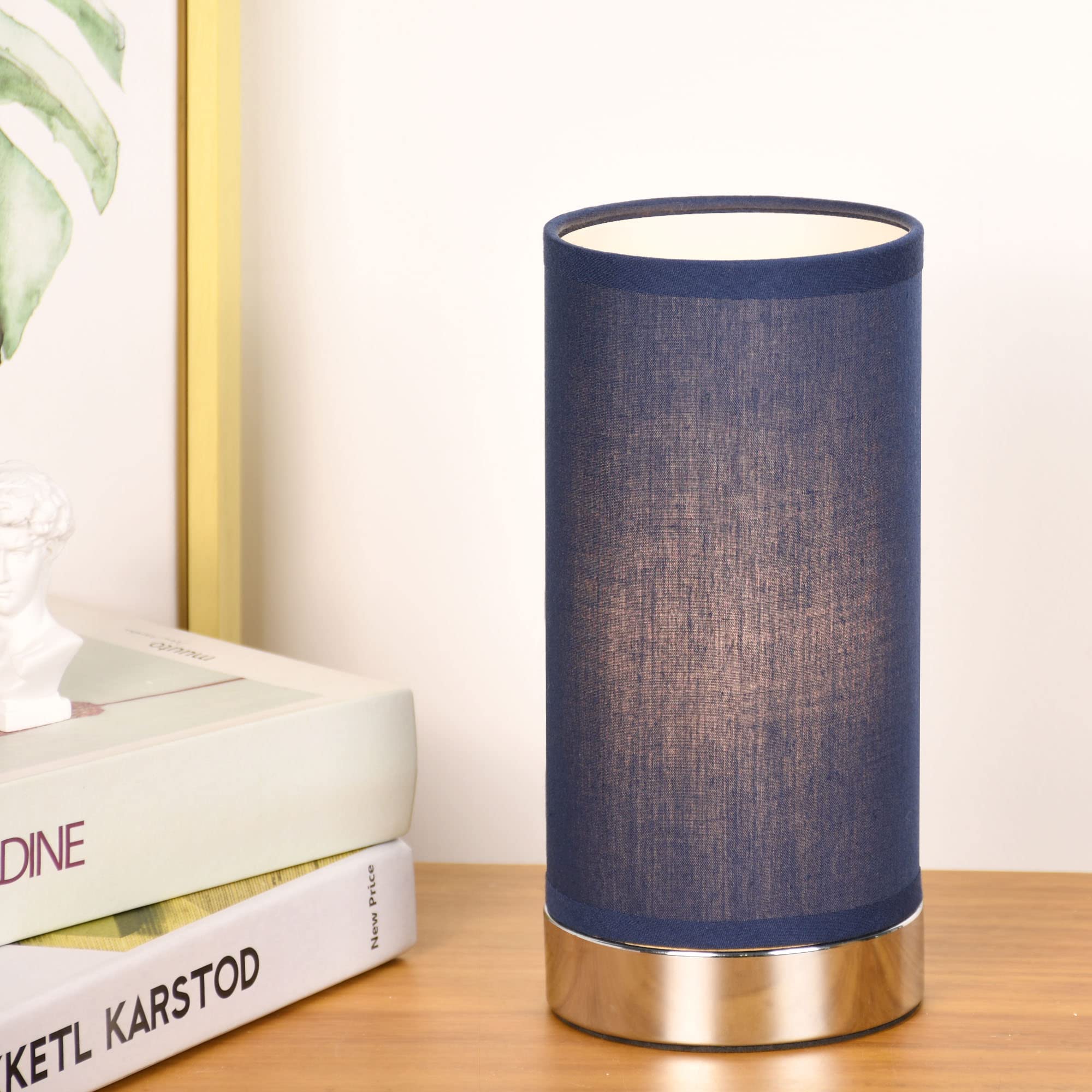 Lampwell Small Table Lamp, Modern Design, Metal and Fabric, F3.94×H8.27IN, Dark Blue, Model 21884