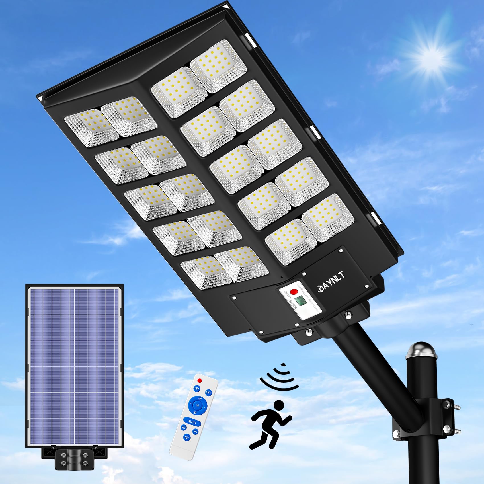 JAYNLT 3200W Solar Street Lights Outdoor,6500K Highest Lumen Solar Parking Lot Lights,Waterproof Duks to Dawn Solar Flood Securi
