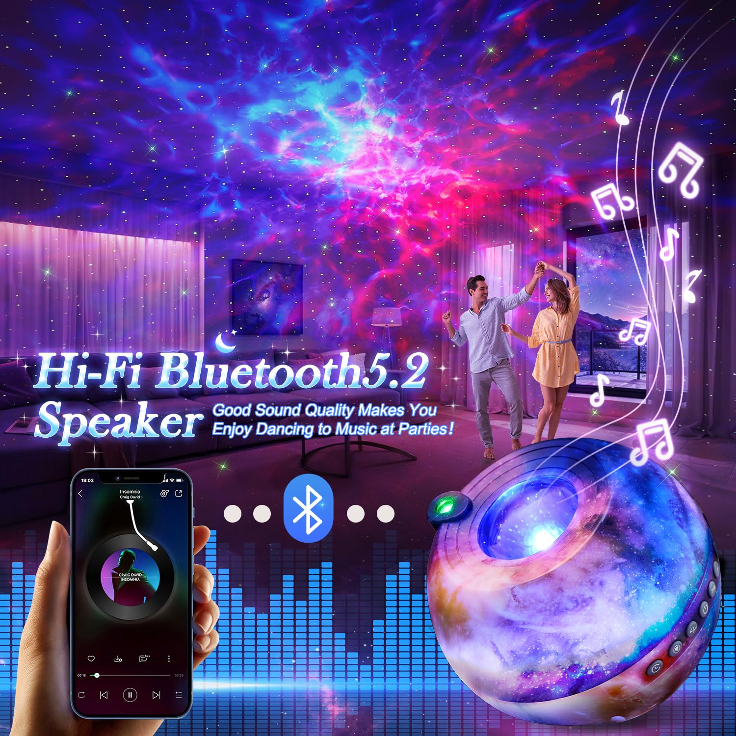 Galaxy Projector For Bedroom Adults, 15 Color+15 White Noise Star Projector Galaxy Light Projector For Bedroom, Bluetooth Star Lights For Ceiling Projector For Bedroom,Led Projector Lights For Bedroom