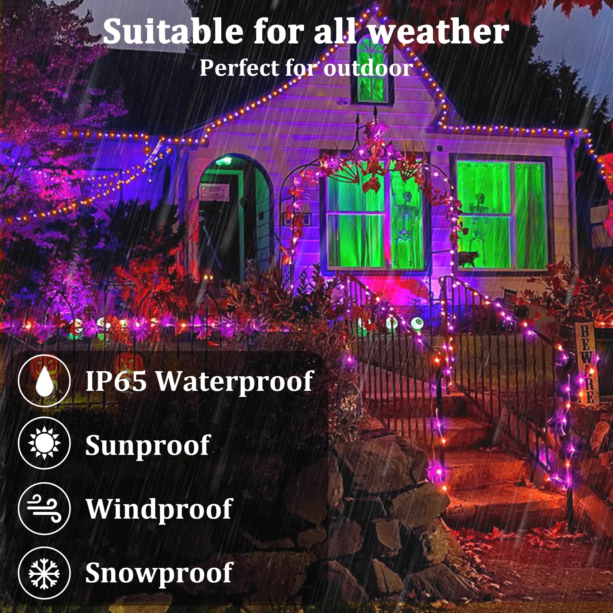 2-Pack 200Ft Halloween Solar String Lights For Outside, 600 Led Extra-Bright Solar Light Outdoor With 19 Modes & Timer, Waterproof Fairy Solar Lights For Garden Patio Tree Decorations Orange & Purple