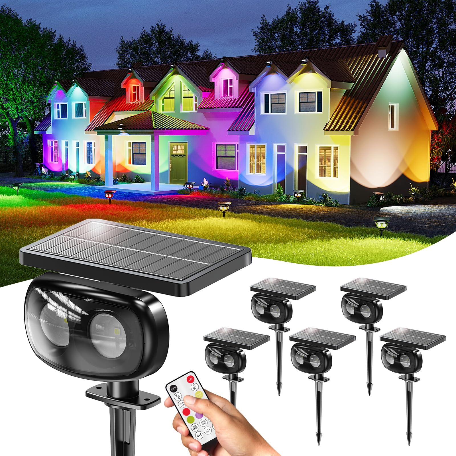 Mofoyeah Solar Spot Lights Outdoor Waterproof Ip68  Super Bright Led Landscape Lighting With 9 Colors 3 Brightness Fixable Colors For Yard Pathway Garden House Lawn