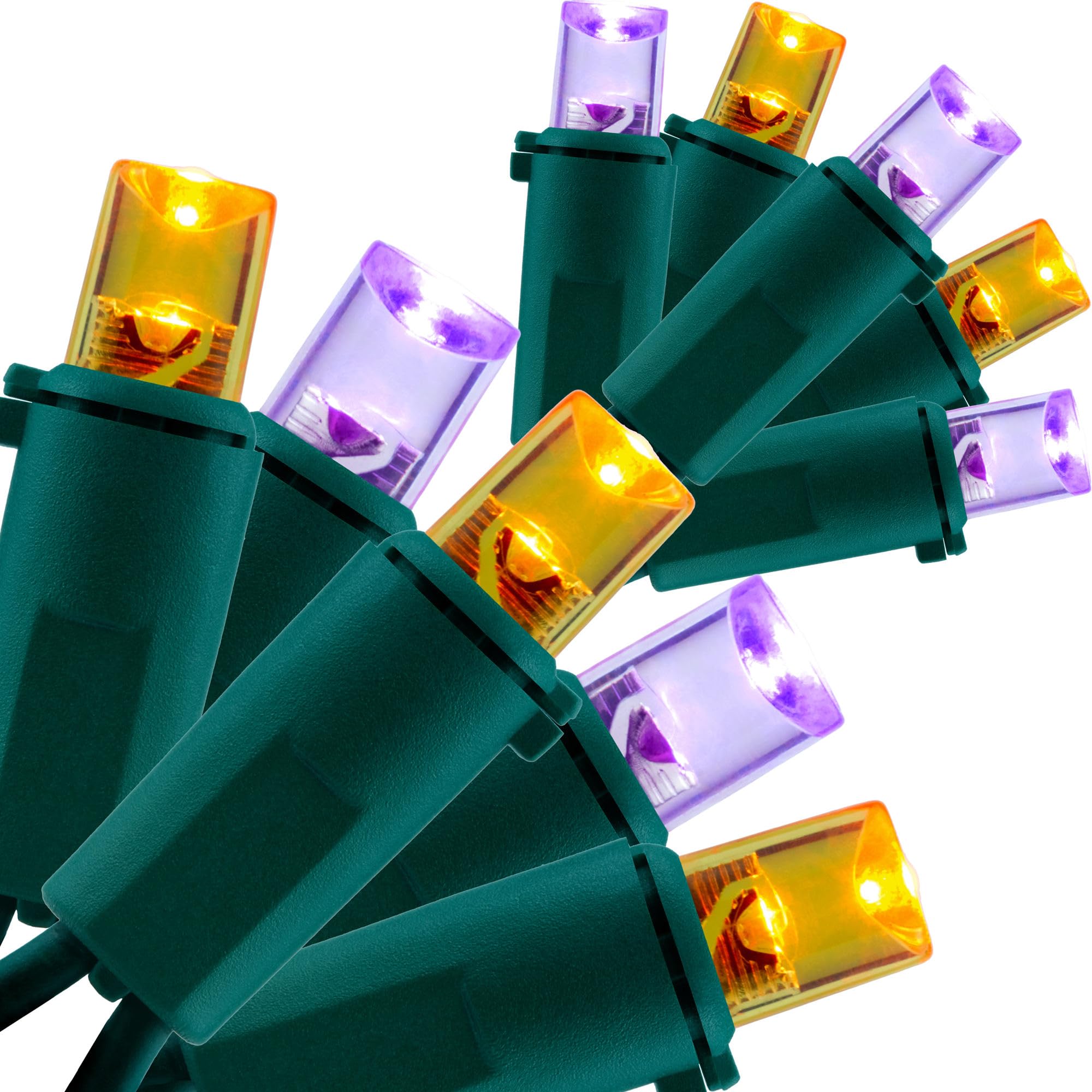 YULETIME Orange and Purple Wide Angle LED Christmas Lights 200 Count 50 ft  Pack of 2 Strands 25 ft 100 Lights UL Certified String Light Set (Orange & Purple)