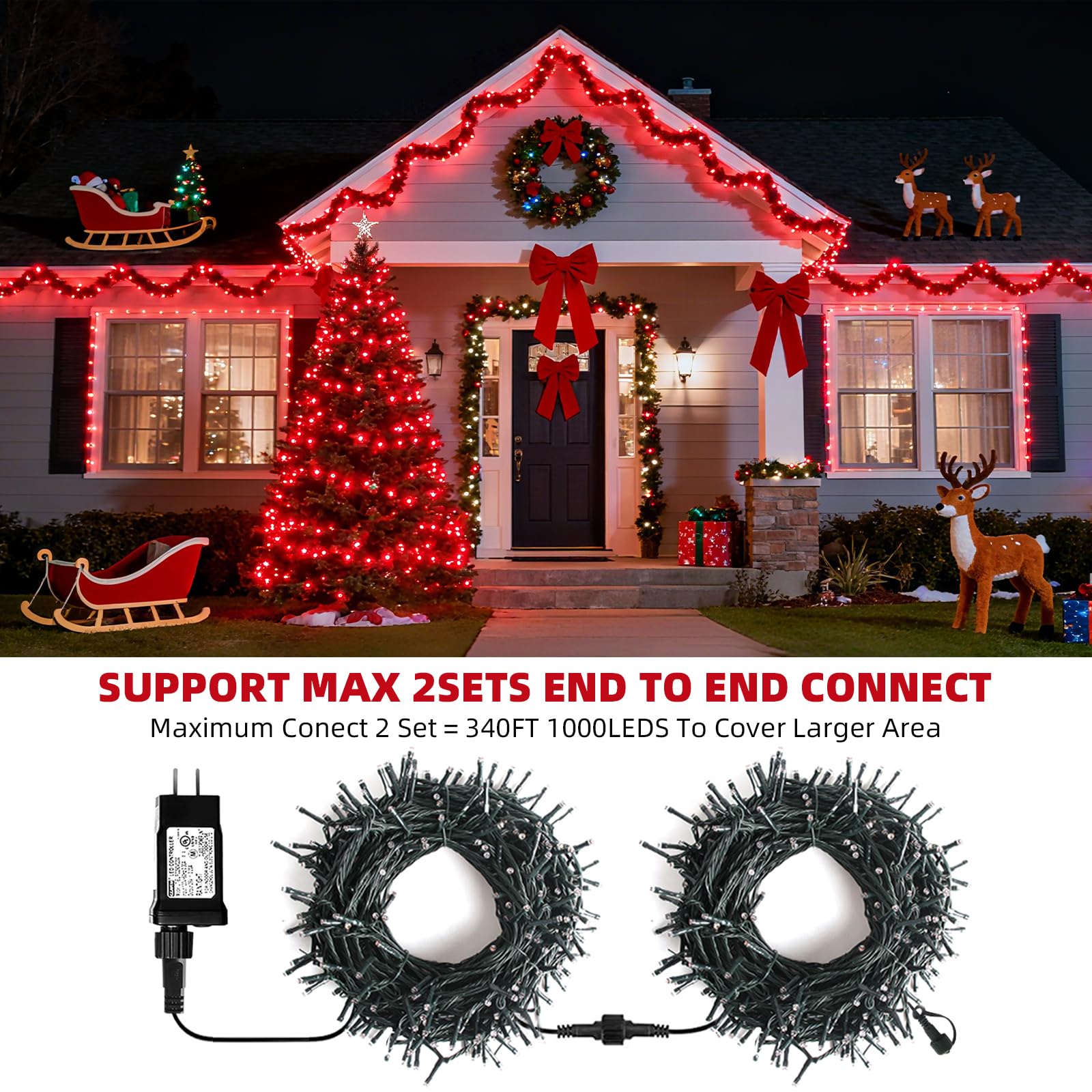 Vtechology 500 Led Red Christmas Tree Light 170Ft Connectable Christmas Lights With 8Modes Ul Certified Lights String Outdoor For Christmas Holiday Party Decor